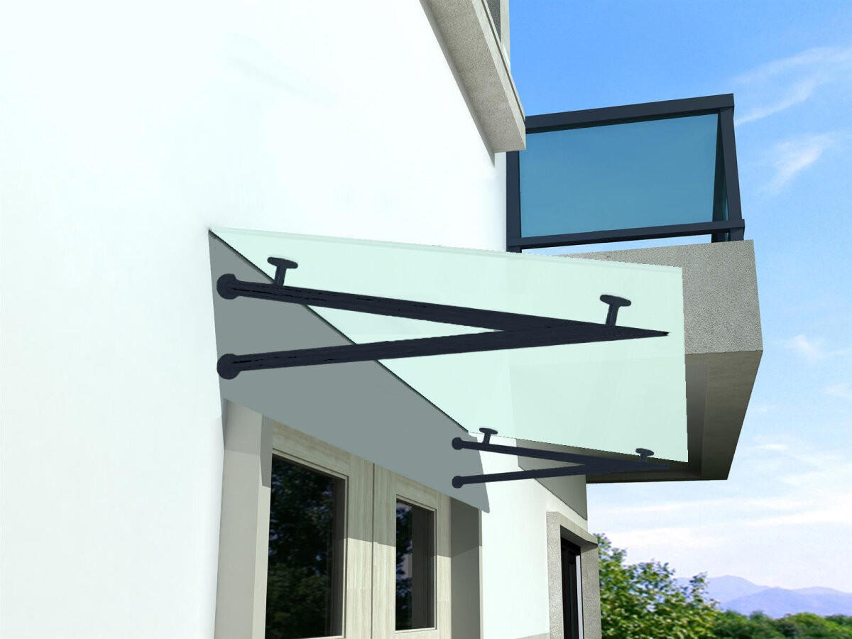 GLASVORDACH 150x90 cm Sicherheitsglas Edelstahl Satiniert V-RAL7016 - Weiß, Glas (150/1.31/90cm) -  Glaswerk Westfalen