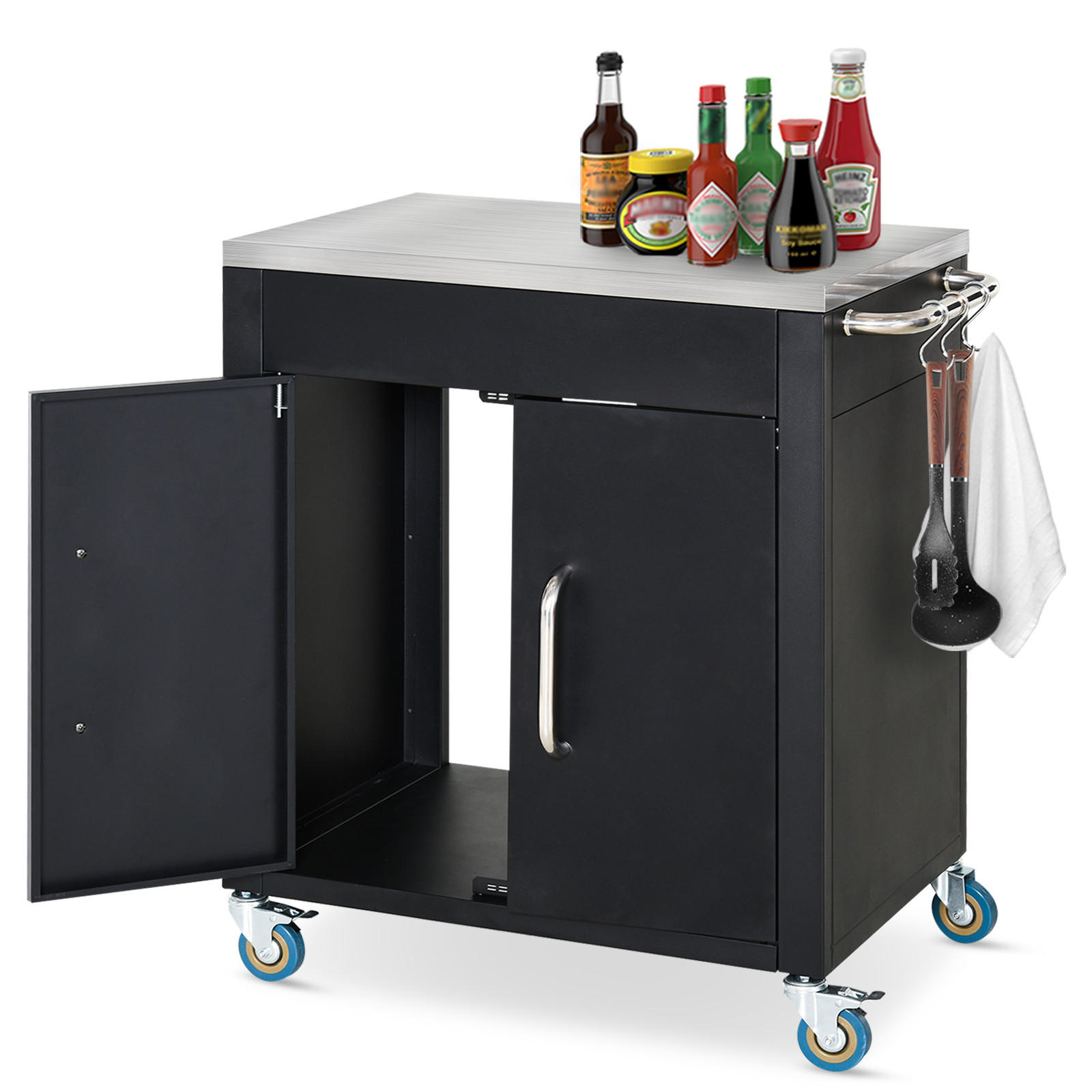KÜCHENWAGEN, Eisen, Edelstahl, Schwarz - Schwarz, Metall (50/86.5/86cm) - HOMCOM