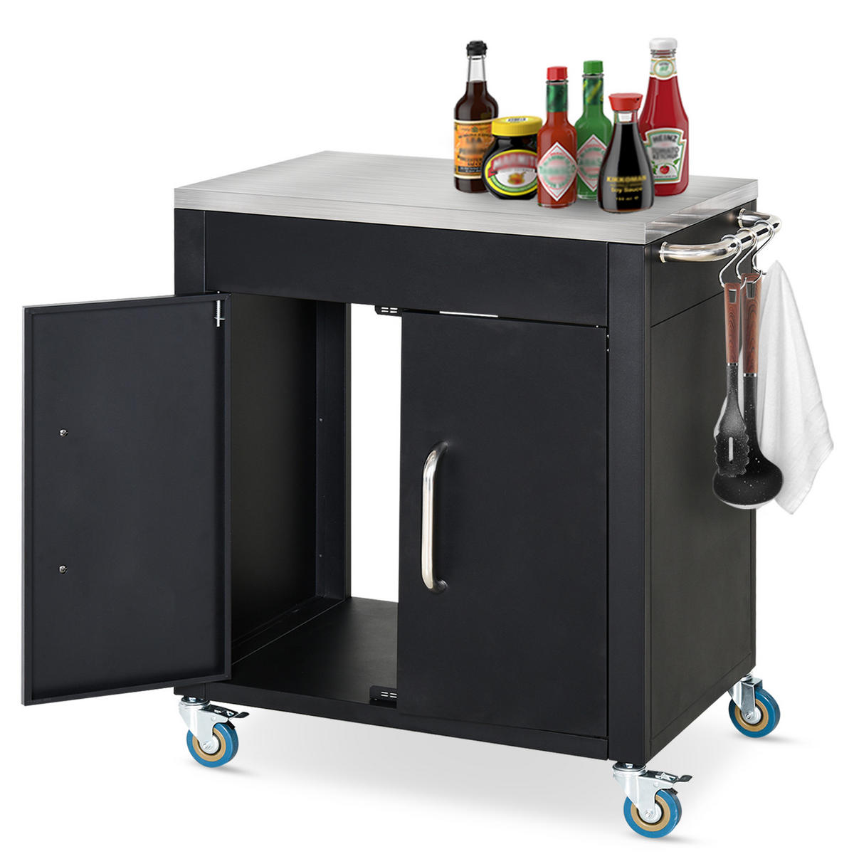 KÜCHENWAGEN, Eisen, Edelstahl, Schwarz - Schwarz, Metall (50/86.5/86cm) - HOMCOM
