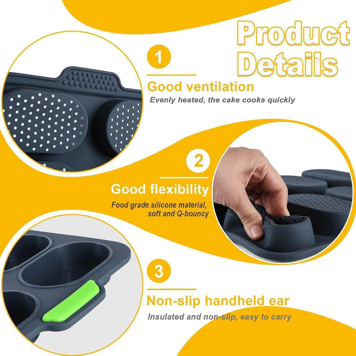 BROTBACKFORM 3-teiliges Set Silikon Non-Stick Hitzebeständig - Schwarz, Kunststoff (23.8/6.5/34.5cm)