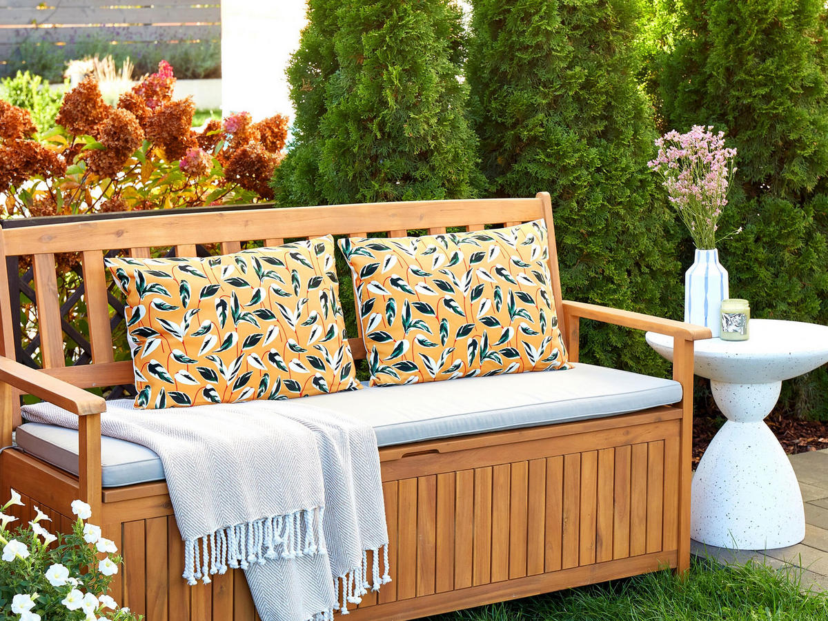 GARTENKISSEN 2er-Set Blattmotiv mehrfarbig 40/60 cm Taggia - Multicolor, Textil (40/60cm) - Beliani
