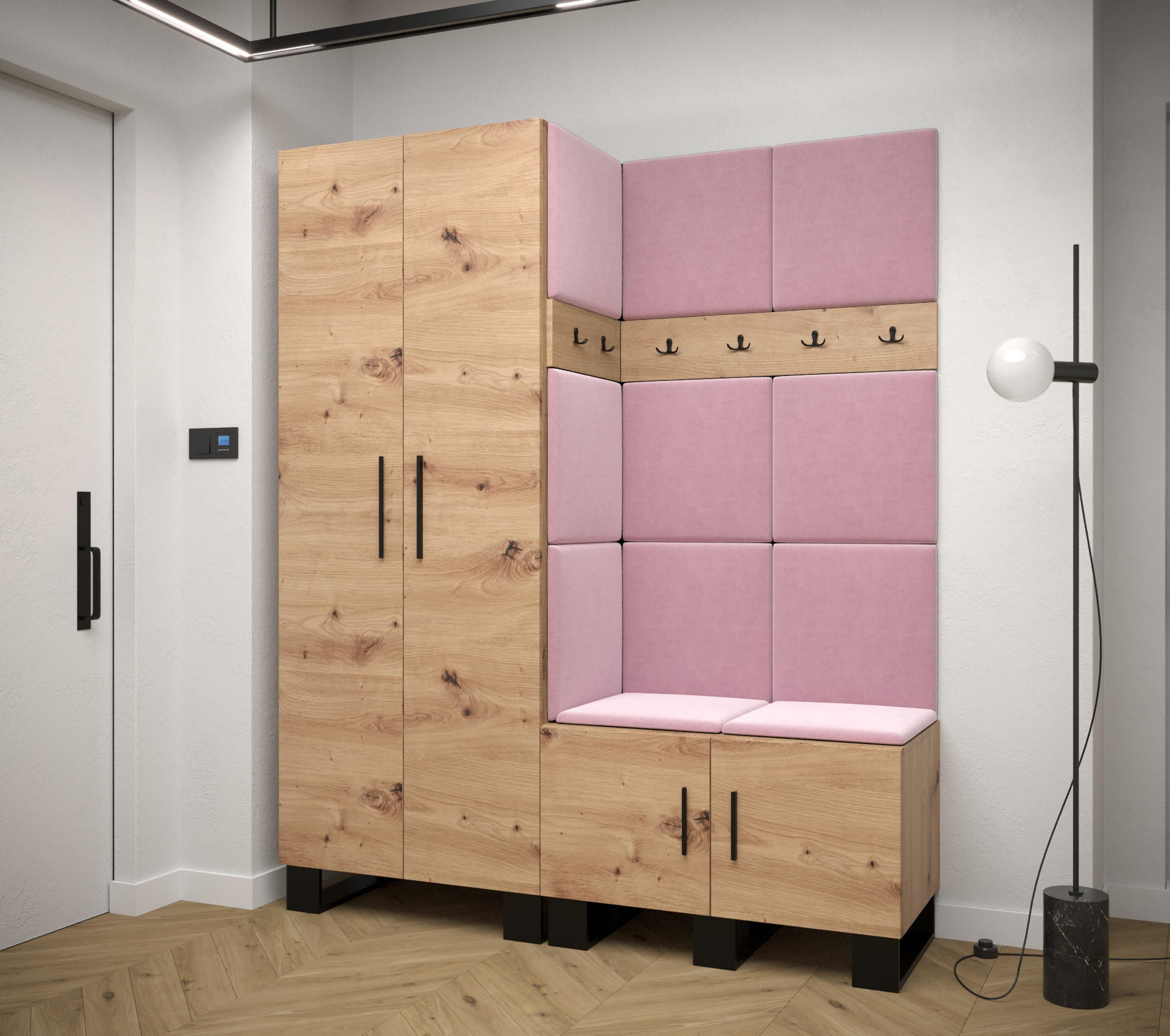 GARDEROBEN-SET 196/158/45,6 - Pink/Schwarz, Holz/Kunststoff (158/196/45.6cm) - Abiks Möbel