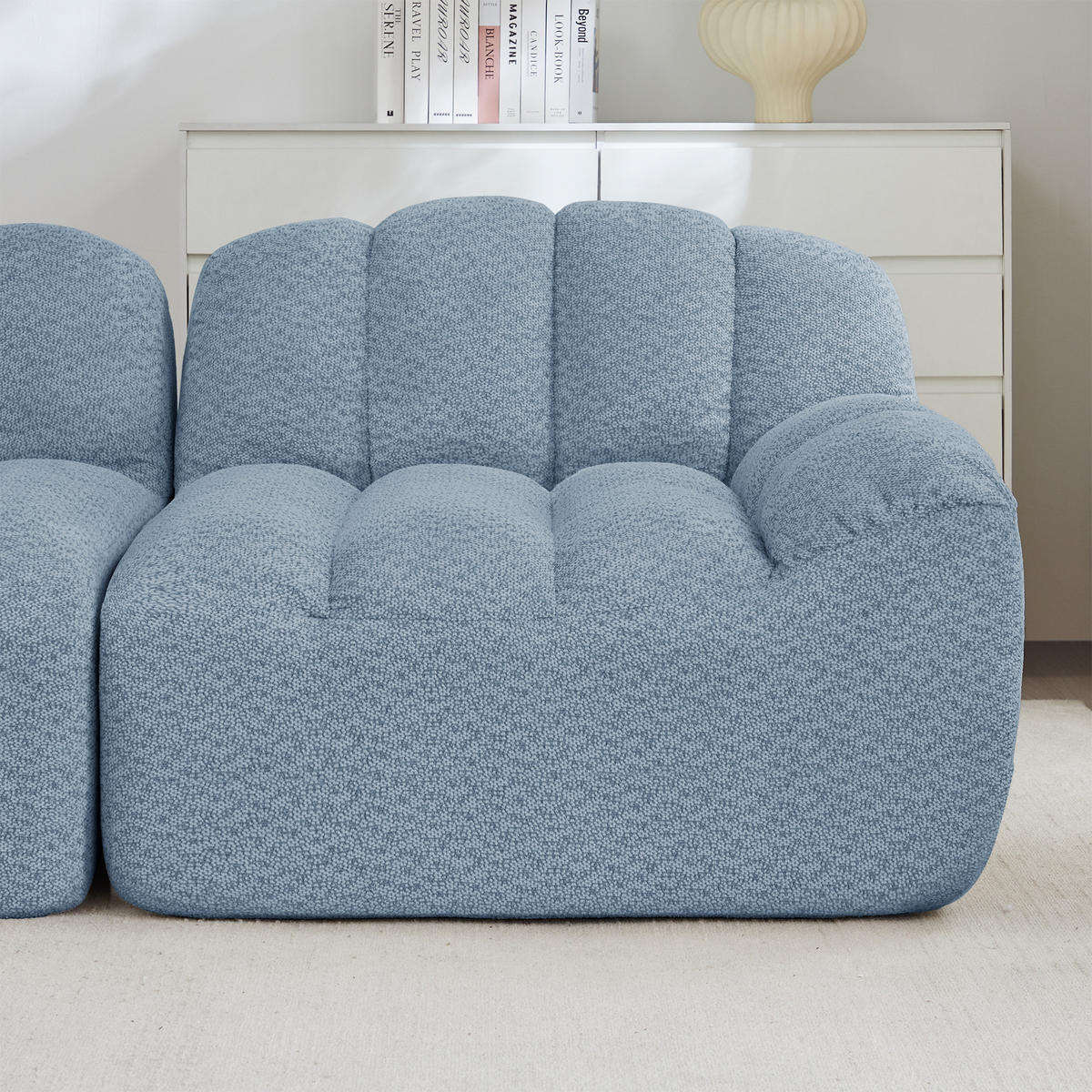 ECKSOFA 288x165x79 cm aus Granuliertes Fleece rahmenlos modular mit Ottoman, blau - Blau, Textil (165/288cm) - Luhomfu