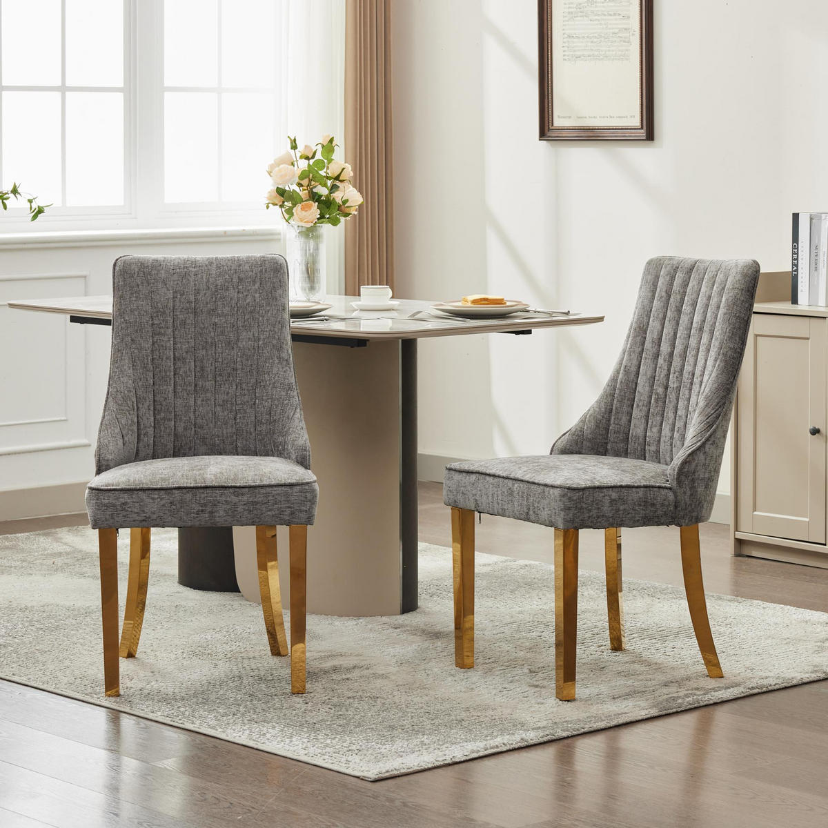 STUHL-SET DE-36306 2 Stück mit goldenen Metallbeinen Grau - Grau, Holz (50/95/65cm) - ComfortXL