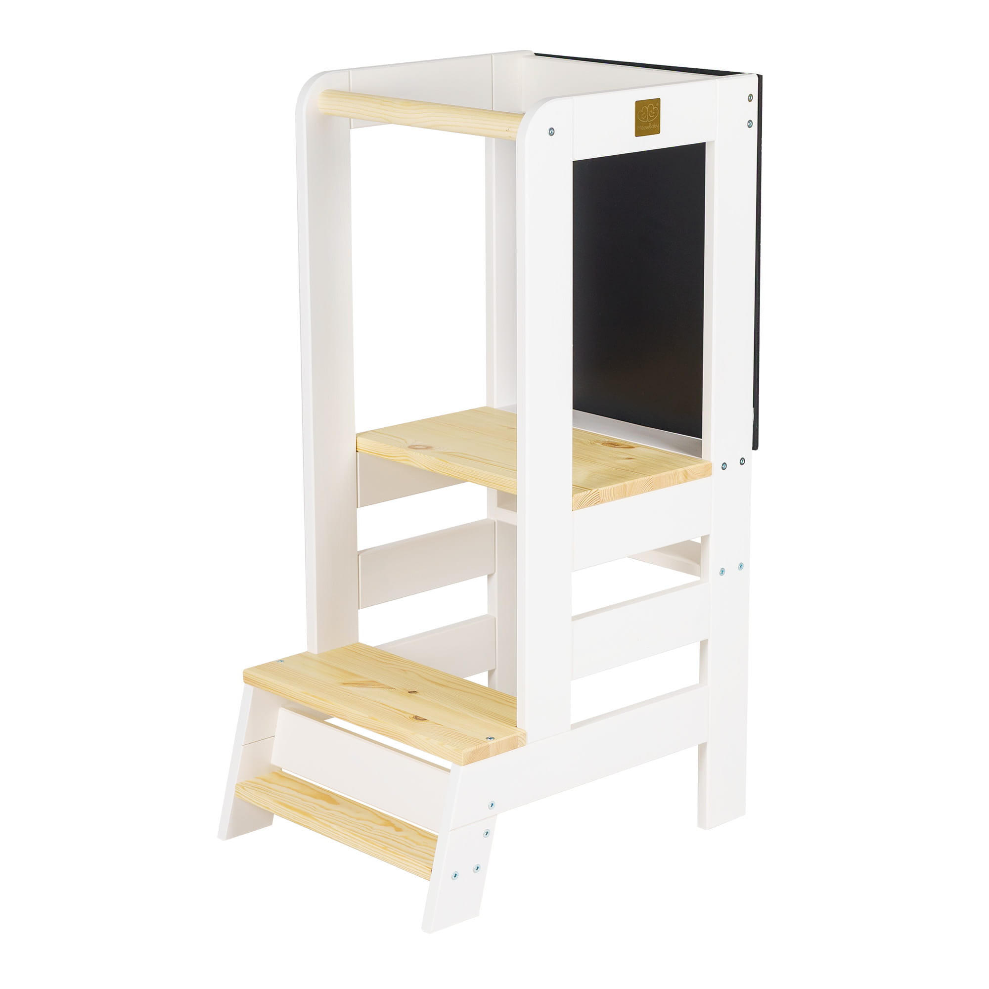 LERNTURM mit Tafel für Kinder, Natur Holz, Weiß-Natur - Weiß/Naturfarben, Holz (39/90/90cm) - MeowBaby