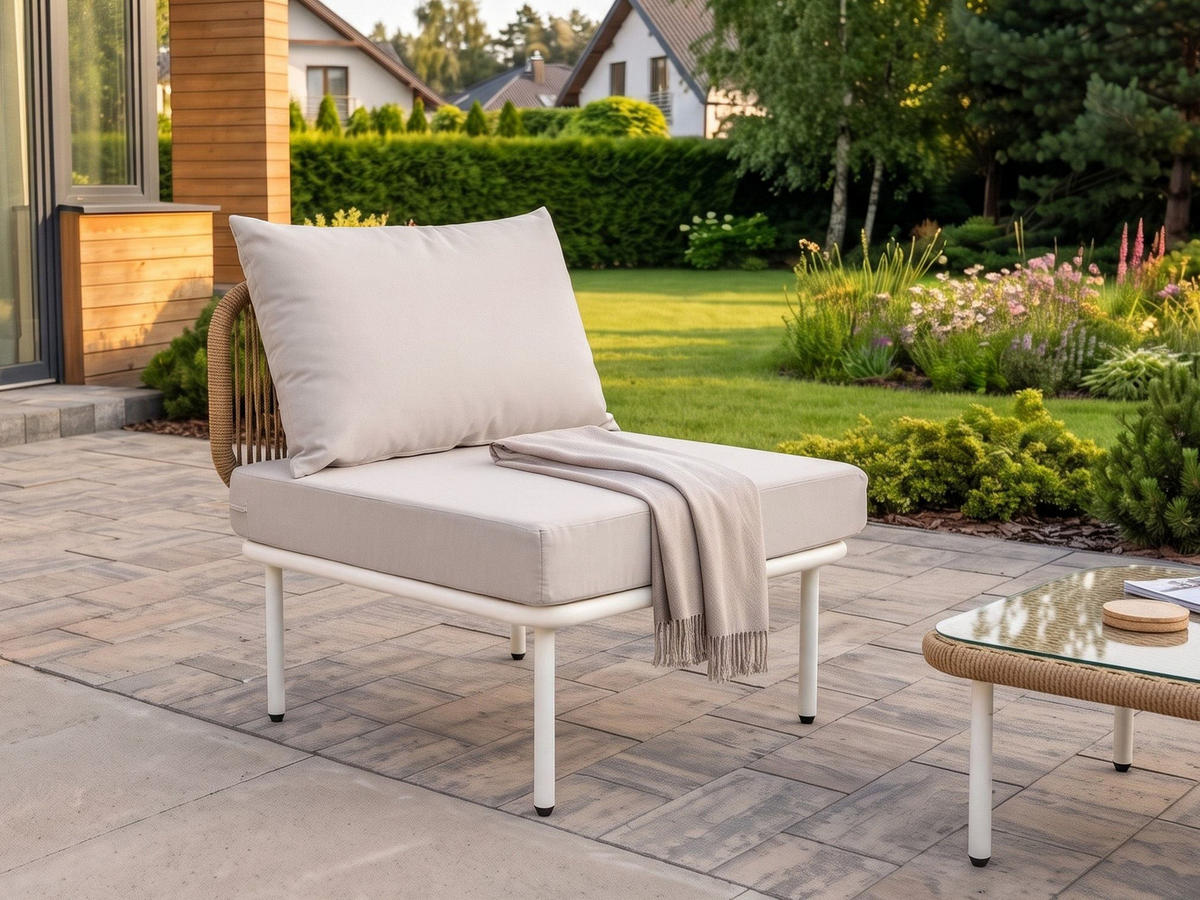 1-SITZER Garten-Sesselmodul Hellbeige Baucina - Beige/Weiß, Metall (60/75/68cm) - Beliani