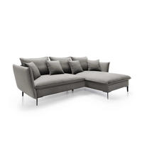 ECKSOFA SOLE Grau Plüsch-Stoff mit Schlaffunktion - Grau, Holz (258/167cm) - MASSENO