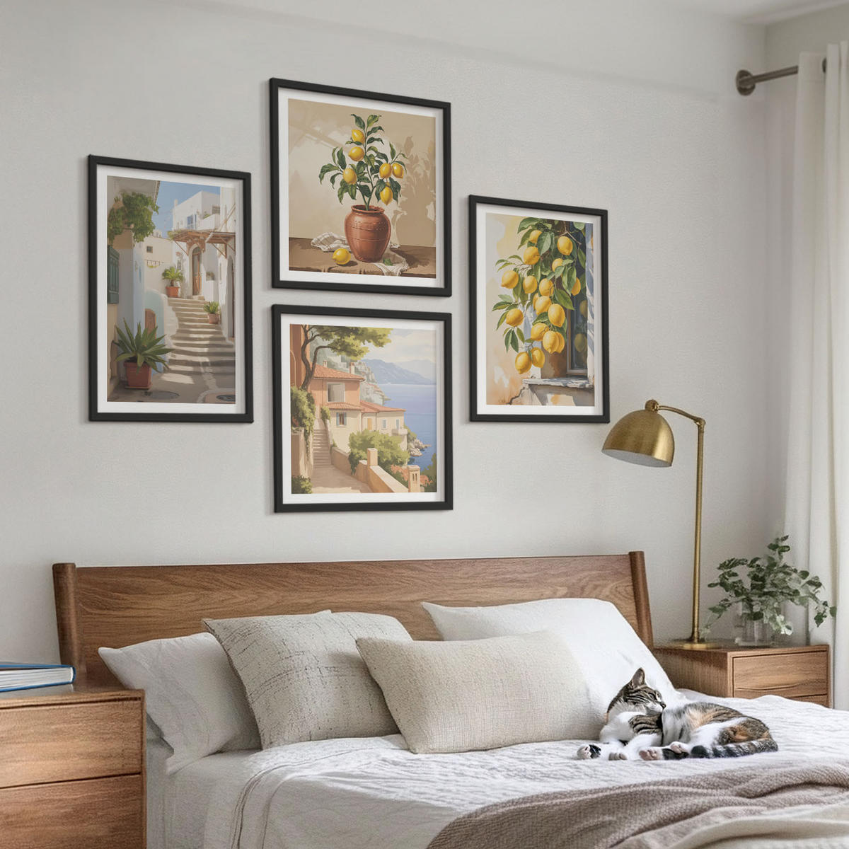 BILDER SET 4er Set - 50x50 cm & 40x60 cm Schwarzer Rahmen - Lemon Streets Meerblick - Schwarz, Kunststoff (50/50cm) - TULUP