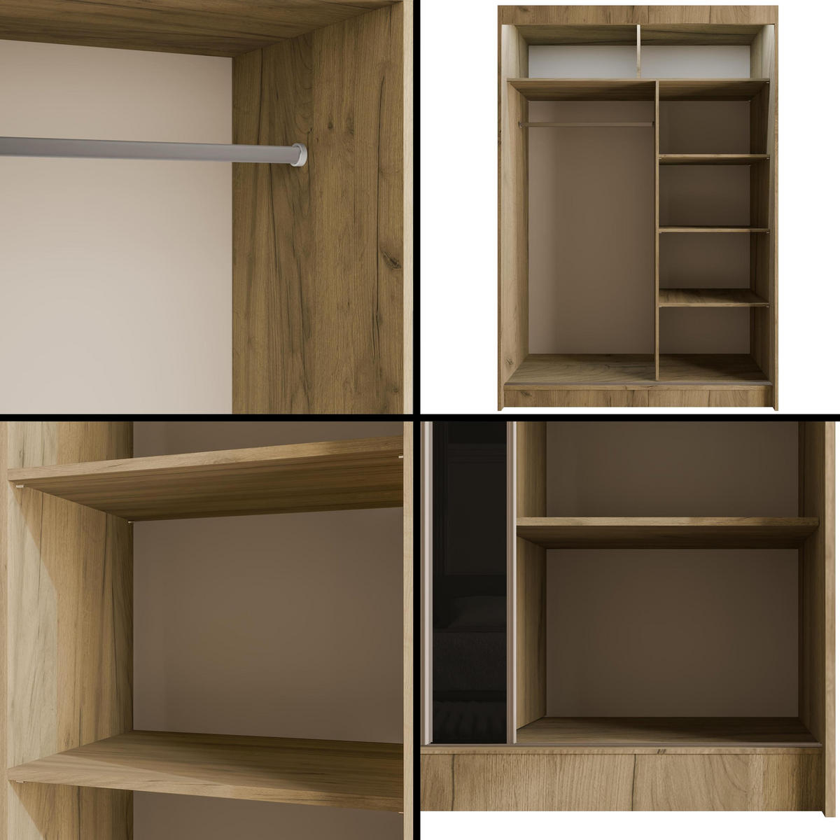 KLEIDERSCHRANK VESLI mit LED - 120 cm - Braun|Schwarz - Schwarz/Braun, Holzwerkstoff (120/215/61cm) - ALTDECOR
