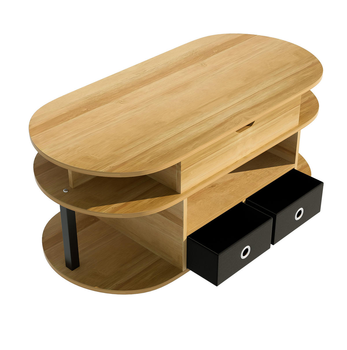 COUCHTISCH aus Spanplatte 105x50x45/60 cm Holzfarbe Schwarz mit Hebefunktion und Stoffschubladen - Naturfarben, Holzwerkstoff (105/50/60cm) - IVMEU