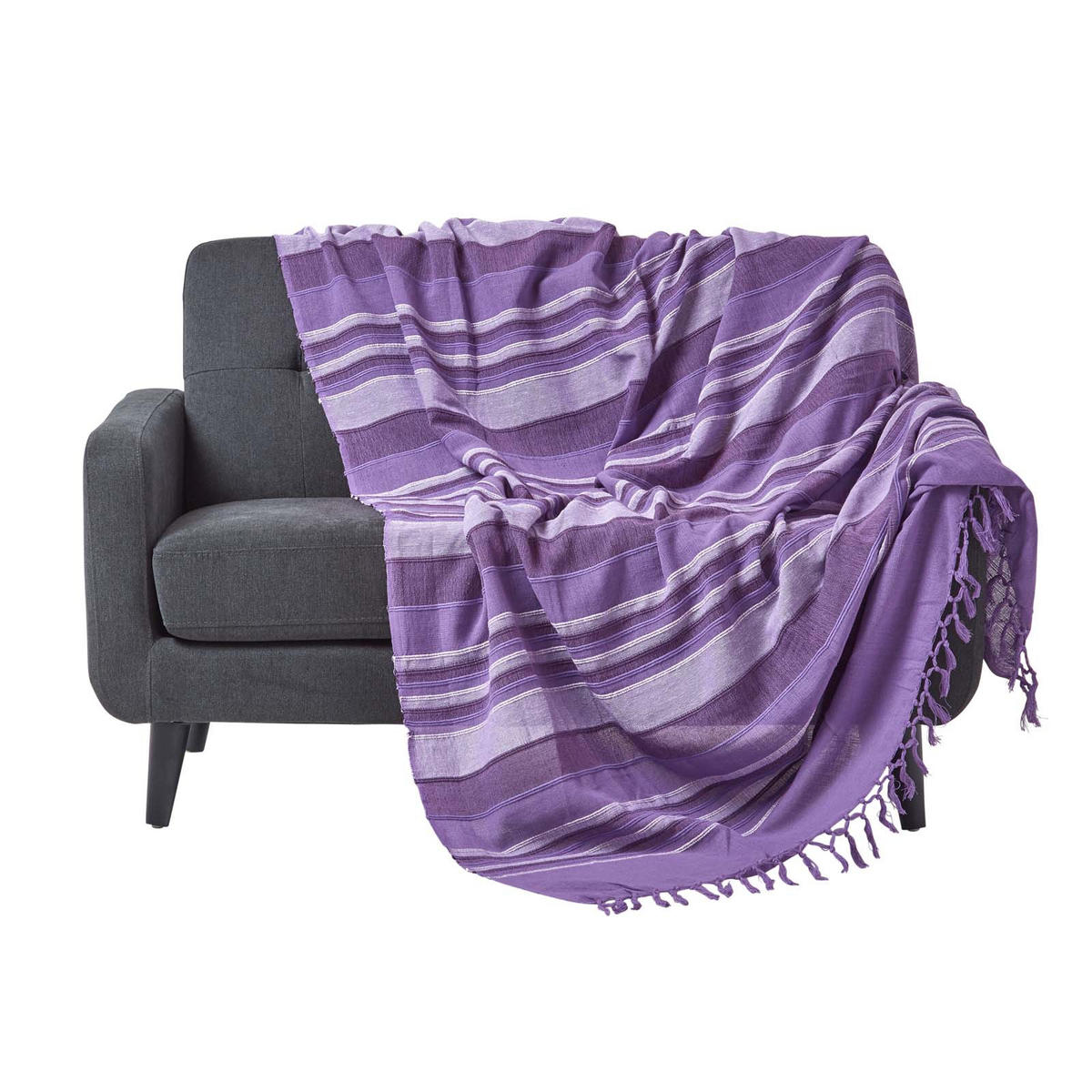 ÜBERWURF Morocco 225/255 cm, 100% Baumwolle gestreift - Violett, Textil (225/255cm) - Homescapes