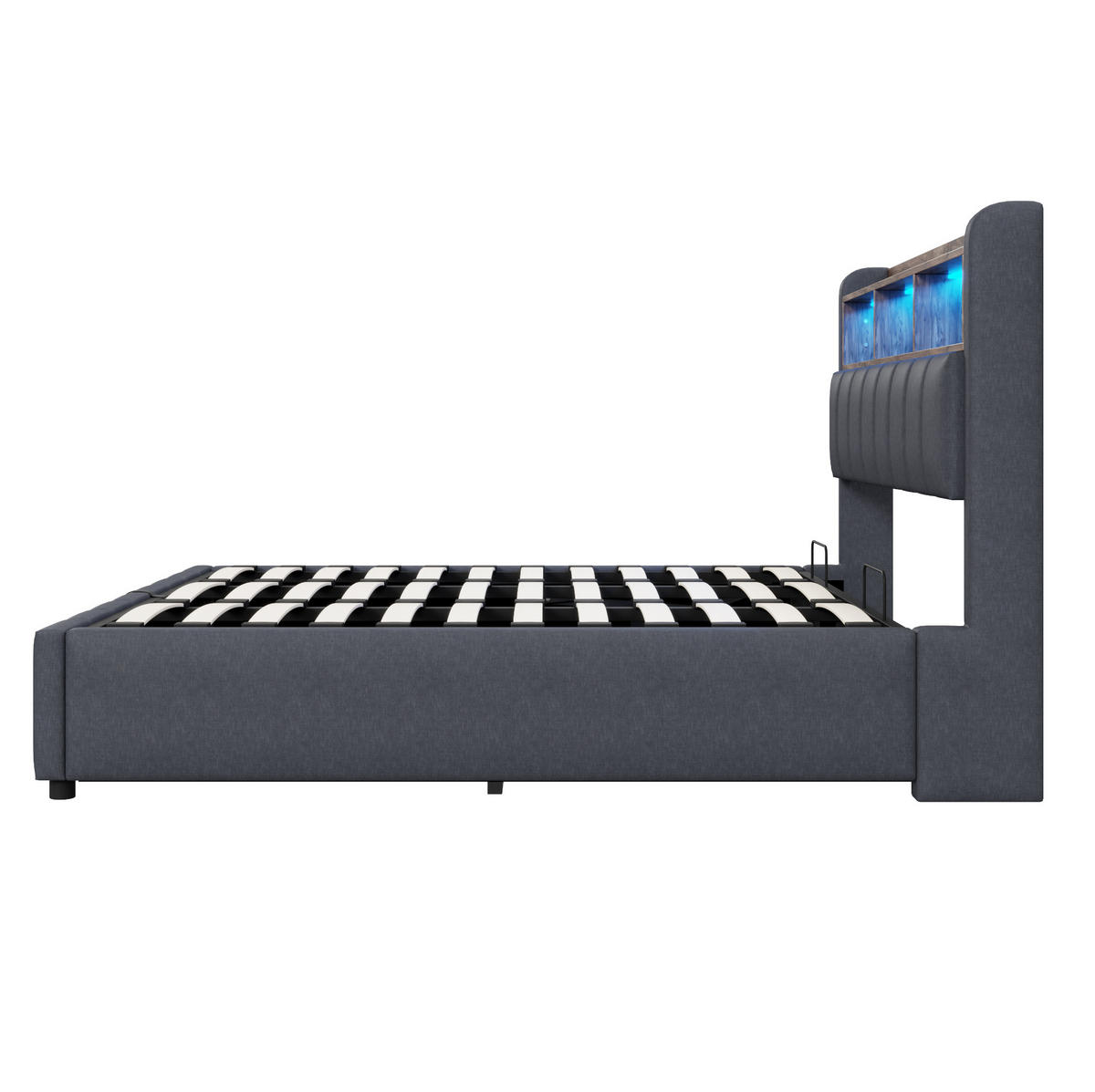 ČALÚNENÁ posteľ 180/200 cm s LED osvetlením, USB a USB-C portom a hydraulickým úložným priestorom, Sivá - sivá, textil (180/200cm) - Redom