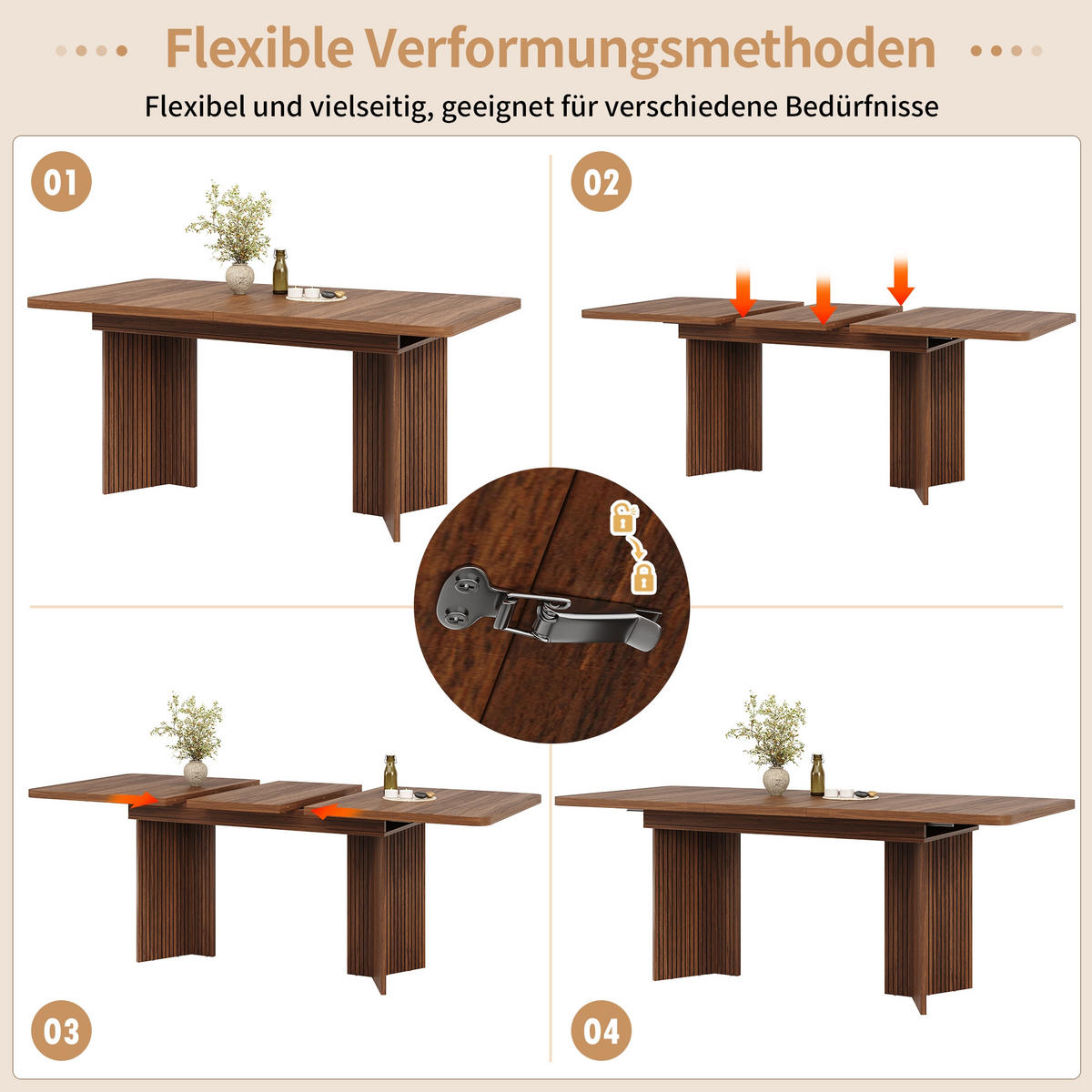 ESSTISCH 120-160/80/76.1 cm Braun mit vertikaler Riffel V-förmigen Tischbeinen - Braun, Holz/Holzwerkstoff (120/80/76.1cm) - Oxeza