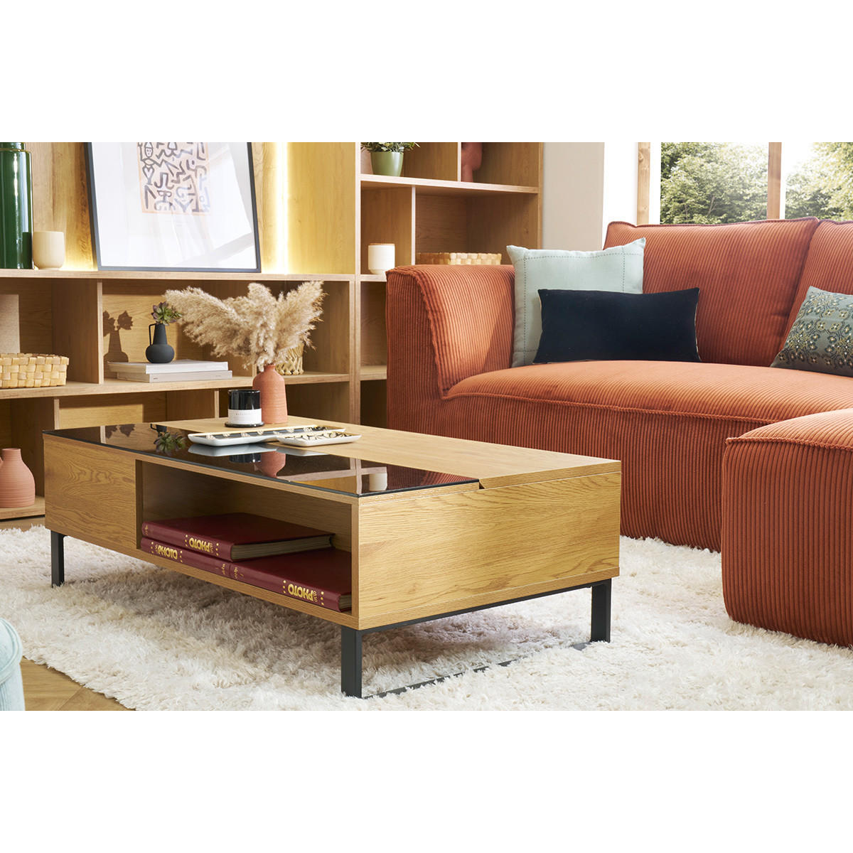 TISCH Niedrig Verstellbar Holz Metall WYNN - Dunkelbraun, Holz (110/60/35cm) - Miliboo