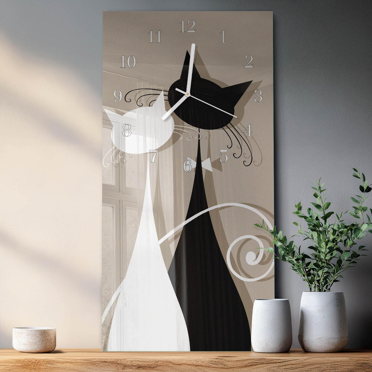 WANDUHR 30x60 cm - Blumen für Zuhause - Beige, Glas (30/60/0.4cm) - TULUP