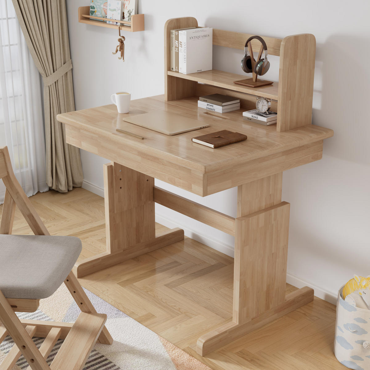 SCHREIBTISCH Natur 80/94/80 cm höhenverstellbar mit klappbarer Tischplatte - Naturfarben, Holz (80/94/80cm) - PANGIVO