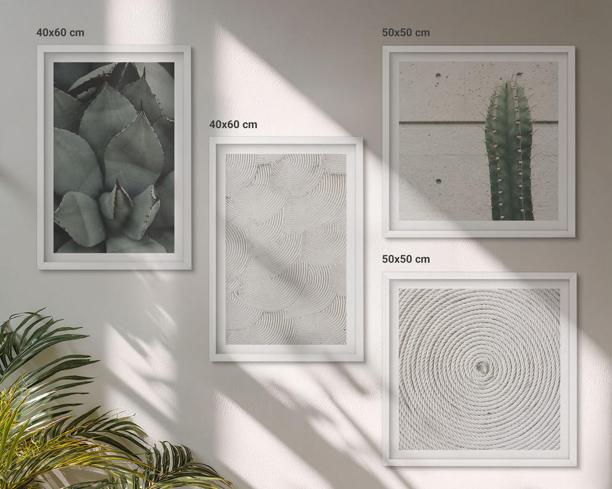 WANDBILDER 4er-Set - 50x50 cm & 40x60 cm Weißer Rahmen - Sommerliche Texturen aus den Tropen - Weiß, Kunststoff (50/50cm) - ArtPrintCave