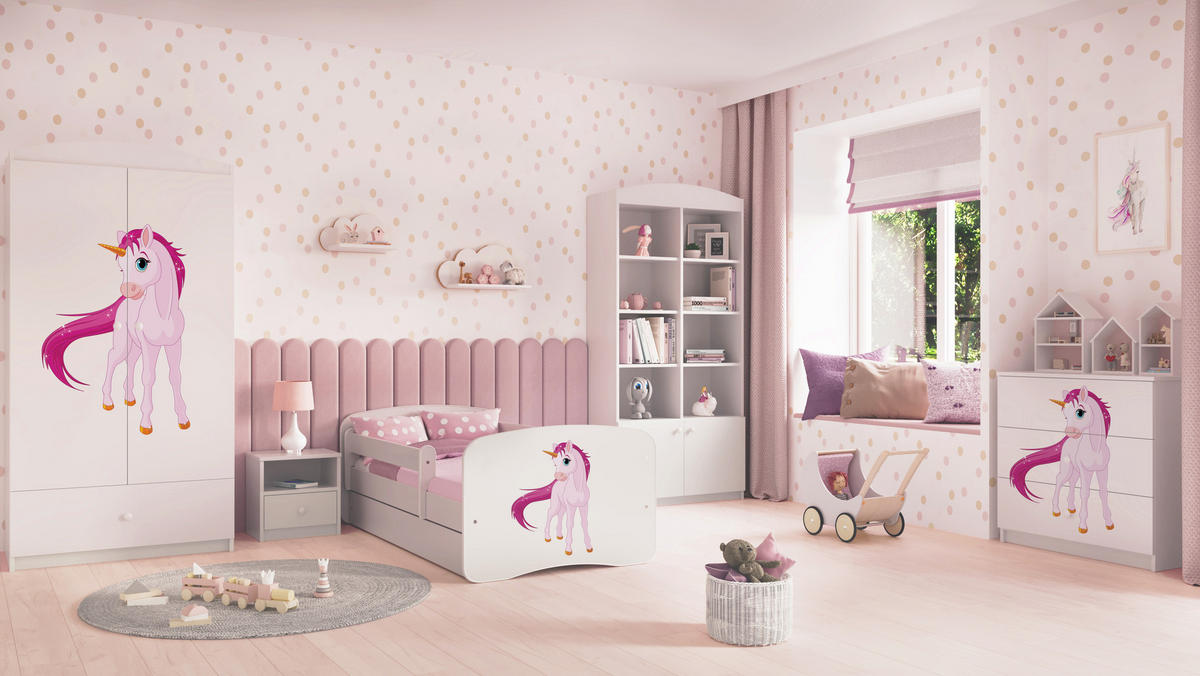 KINDERBETT Einhorn mit Schublade und Matratze 160/80 - Weiß, Holzwerkstoff (80/160cm) - RAUMHIRSCH FURNITURE