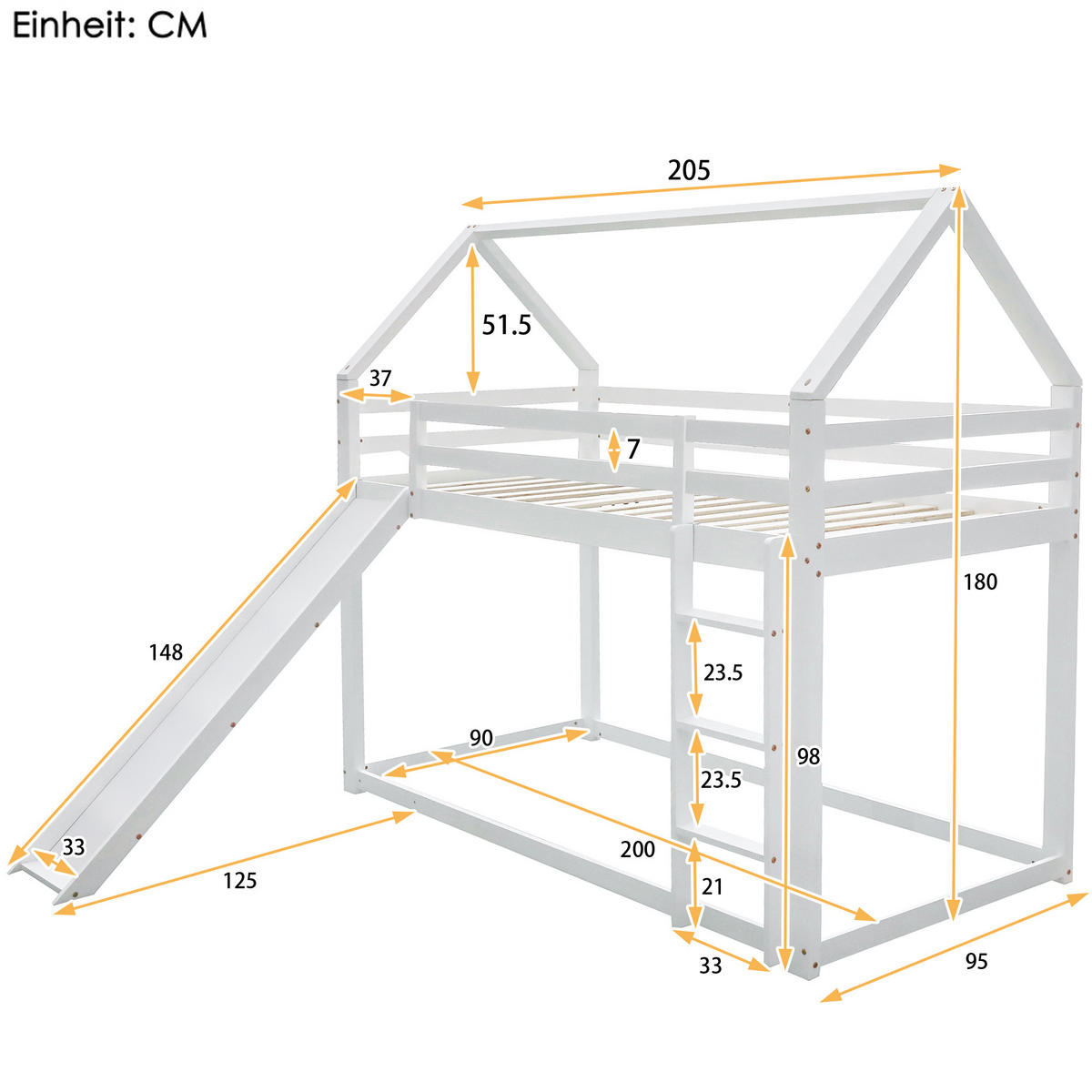 ETAGENBETT 90/200 cm Weiß Hausbett mit Rutsche und Leiter - Weiß, Holz (90/200cm) - OKWISH