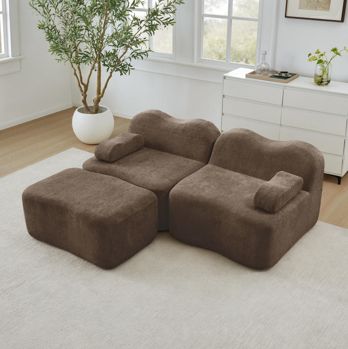 ECKSOFA mit Ottomane, beweglichem Armlehnenkissen und Wellenform, Braun - Braun, Textil (192/167cm) - Redom