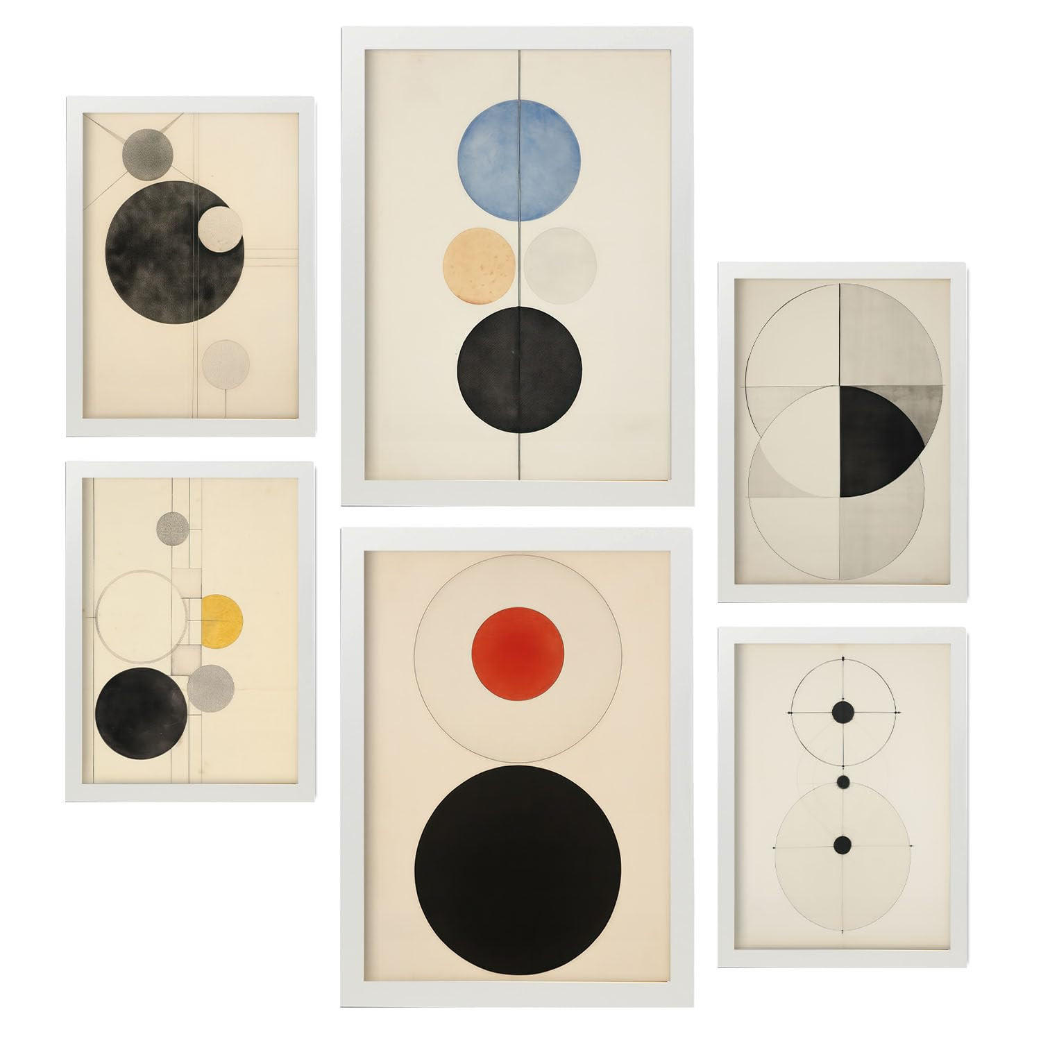 POSTER Set Mit 6 Charmante Kreise In Vielseitiger Stil A3 & A4 Weißer Rahmen - Weiß, Papier (29/3cm) - Nacnic