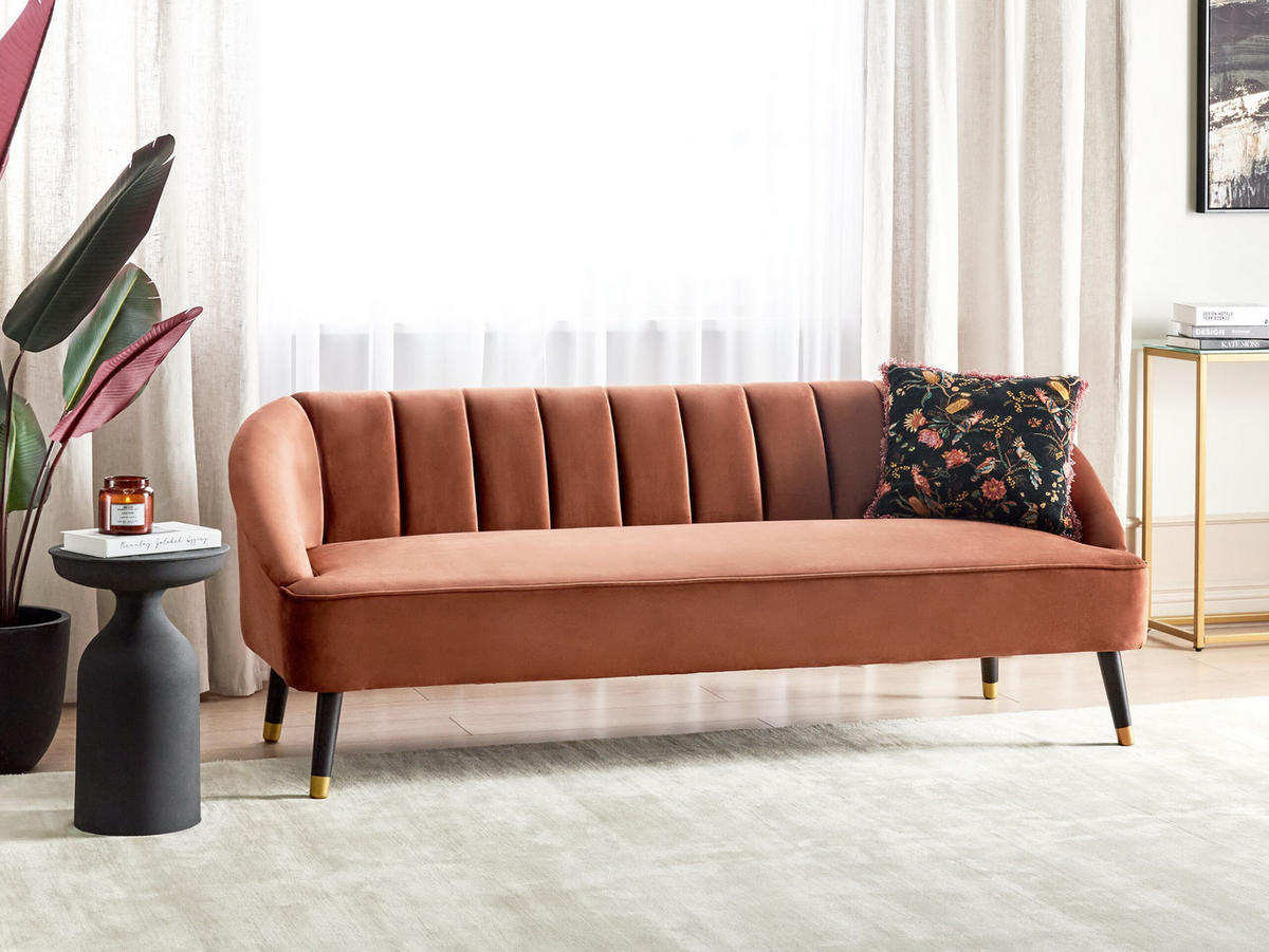 3-SITZER-SOFA Samtstoff goldbraun Alsvag - Goldfarben/Schwarz, Textil (191/73/73cm) - Beliani