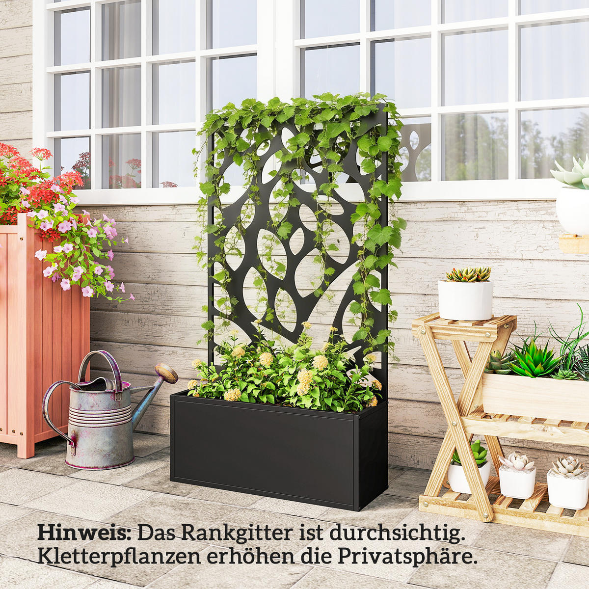 HOCHBEET mit Rankgitter aus Metall Schwarz - Schwarz, Metall (23/113/61cm) - Outsunny