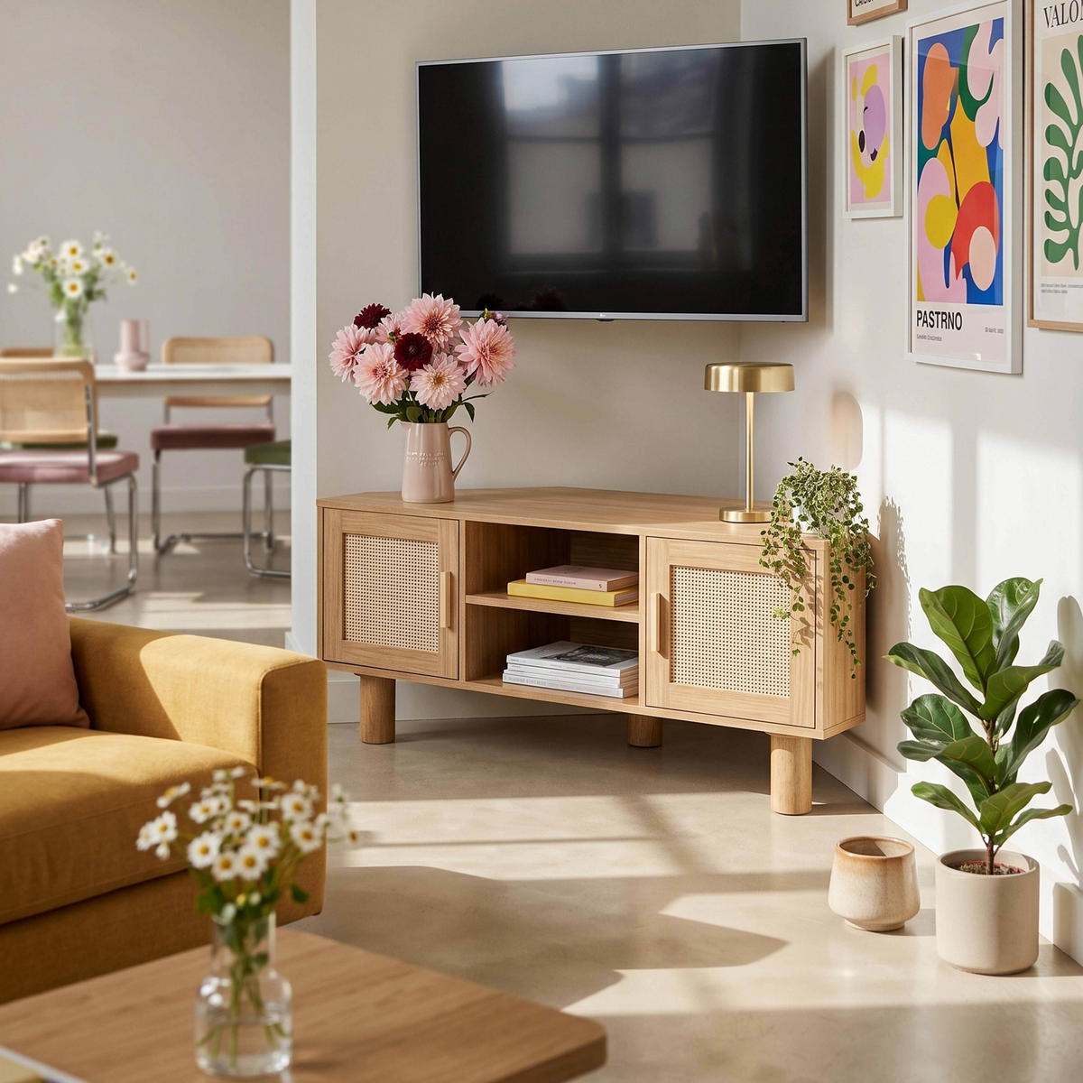 TV-STANDER, Helles Holz - Beige, Holz (120/55/54cm) - Oviala