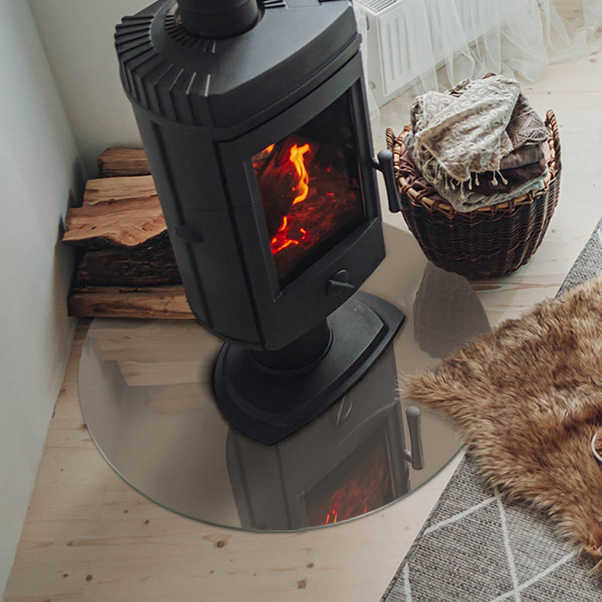 GLASPLATTE für Kamin Ø 70 cm - Braun, Glas (70/70/0.4cm) - TULUP