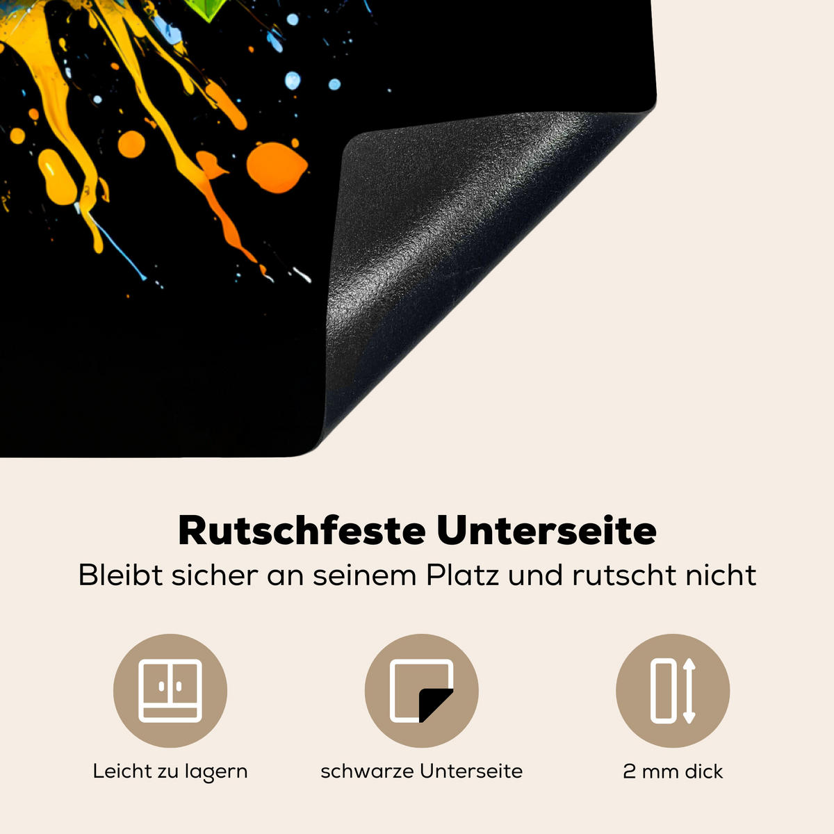HERDABDECKPLATTE Obst - Graffiti - Bunt - Orange - Erdbeere - Abstrakt 78x78 cm - Orange, Kunststoff (78/0.2/78cm) - MuchoWow
