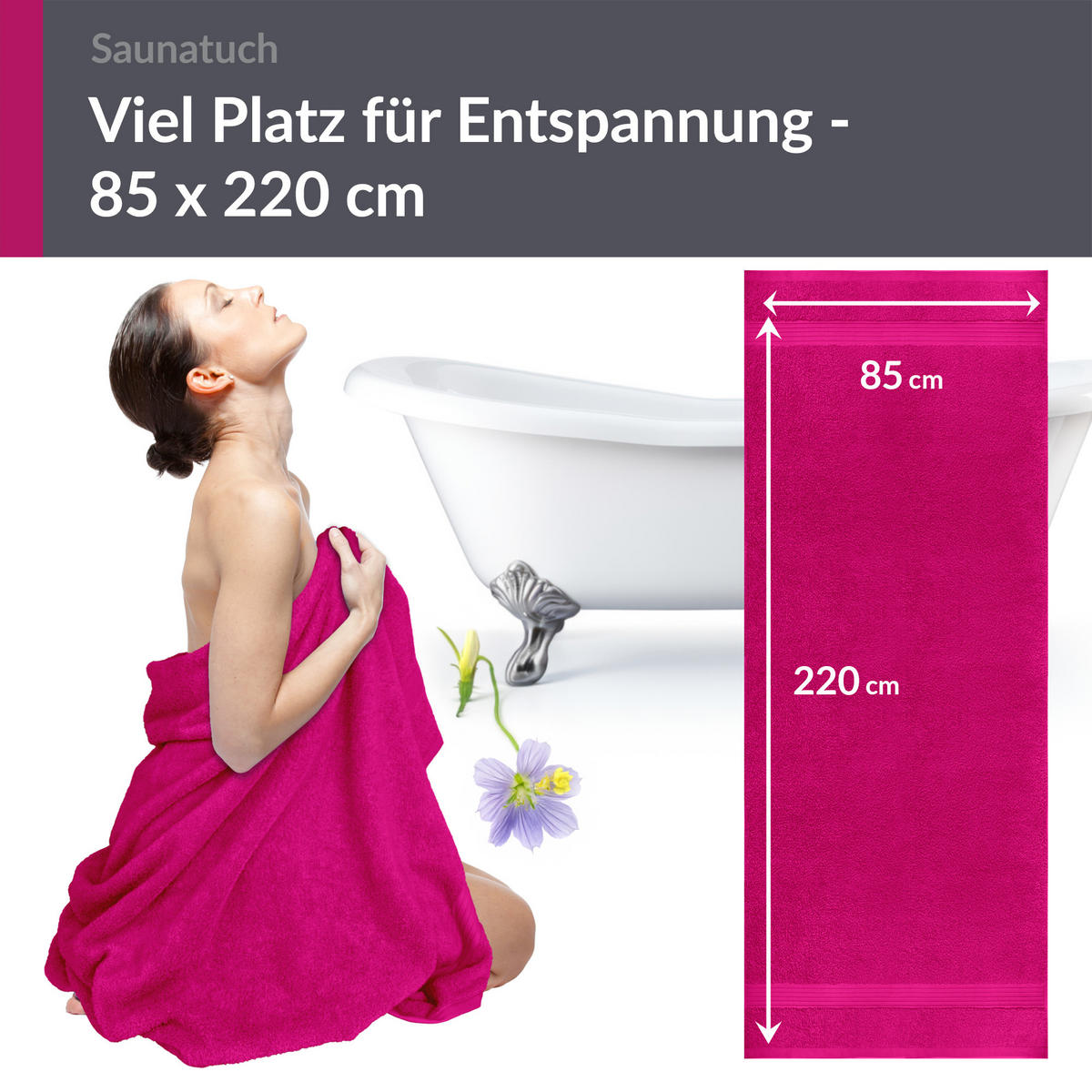 SAUNATUCH Linz Purpur 85x220 cm - Pink, Textil (85/220cm) - Lashuma