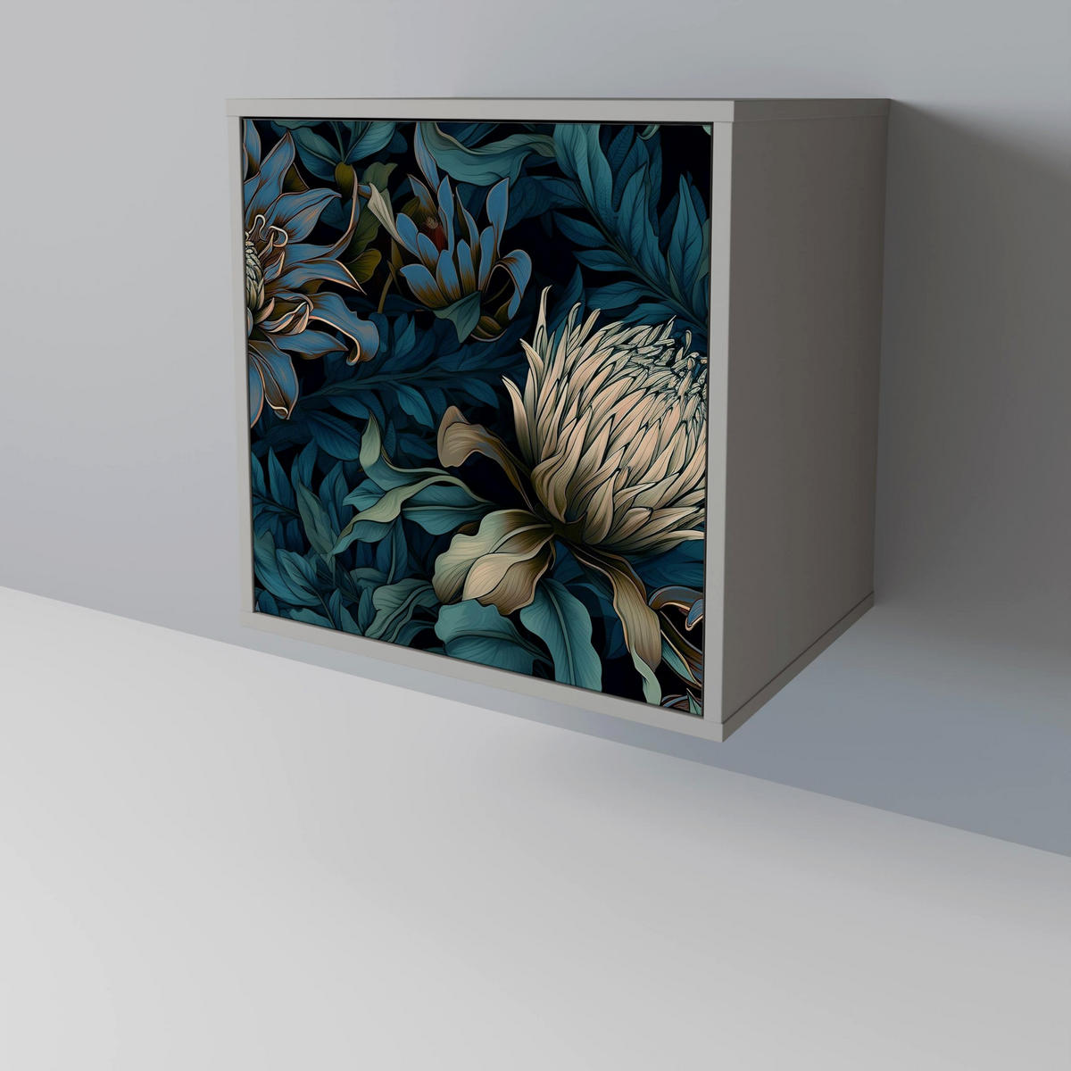 SIDEBOARD TWILIGHT BLOOM, Grau, 57,5x42x75,5 cm, Goldfarbene Metallfüße - Goldfarben/Multicolor, Holzwerkstoff/Metall (57.5/75.5/42cm) - SpaceRebels