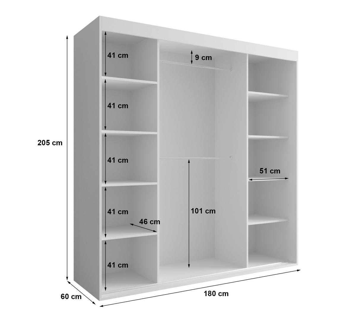 SCHIEBETÜRENSCHRANK OTARIO, 3-türig Kleiderschrank mit 1 Spiegel, Moderne Garderobe, Schrank in Größe: 180 x 205 x 60 cm - Weiß, Holzwerkstoff (180/205/60cm) - O-Sofa
