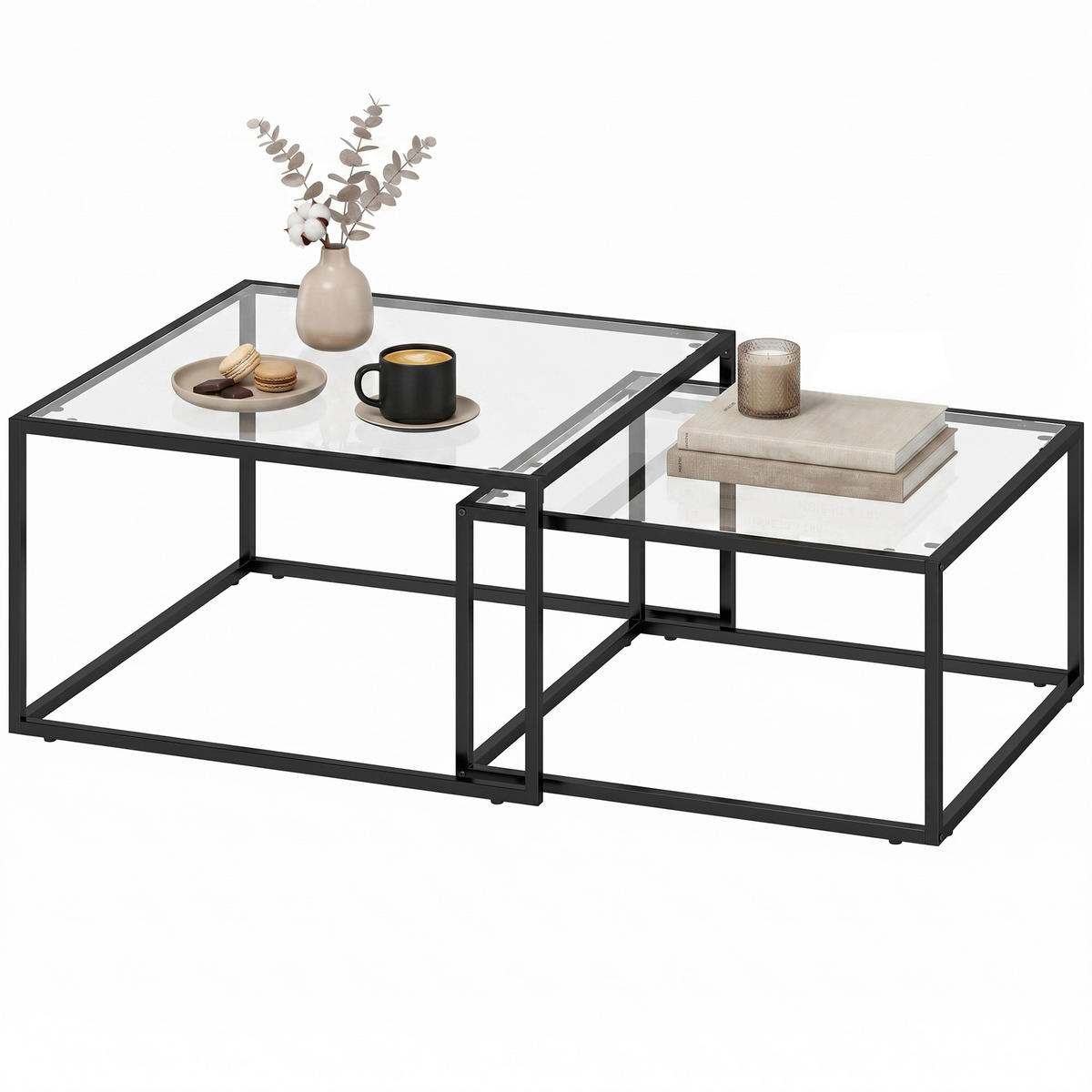 COUCHTISCH-SET Schwarz 2er-Set 75/75/42 cm und 65/65/36 cm - Schwarz, Glas (75/75/42cm) - PANGIVO