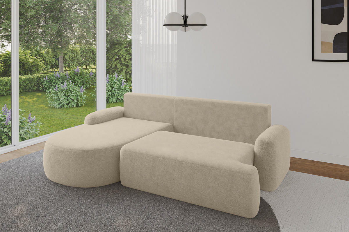 ECKSOFA mit Schlaffunktion und Bettkasten LIRA-L - 264x172x89 Hellbeige - Cappuccino, Holzwerkstoff/Textil (264/172cm) - ALTDECOR