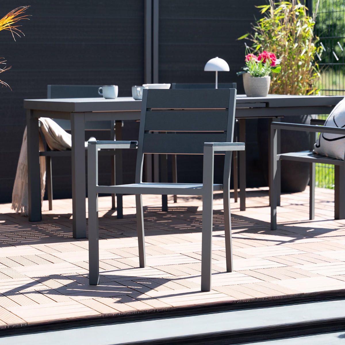 GARTENSTUHL MADERA - 10 - Anthrazit/Hellgrau, Metall (56.6/85/57.5cm) - Home Deluxe