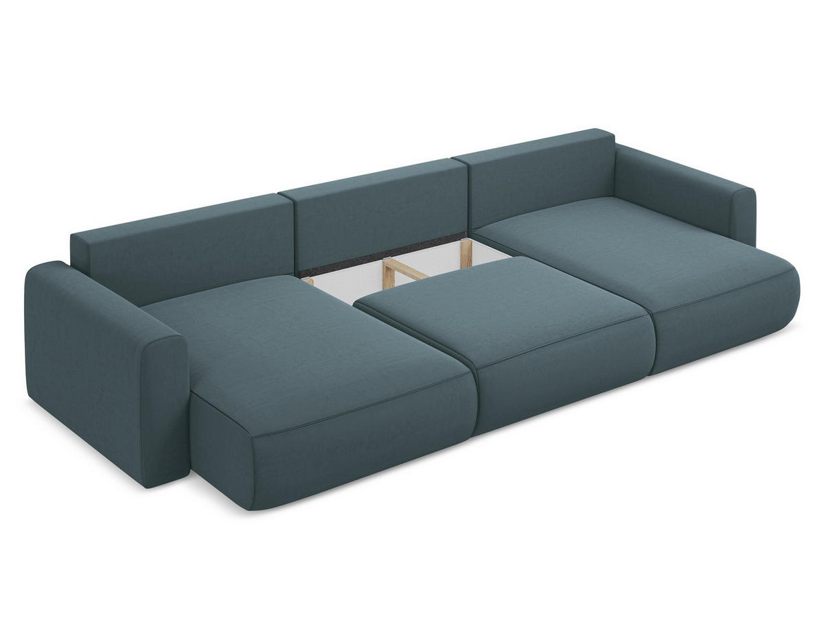 WOHNLANDSCHAFT Samt Stoff Blau - Blau/Petrol, Kunststoff/Textil (340/82/149cm) - Makamii
