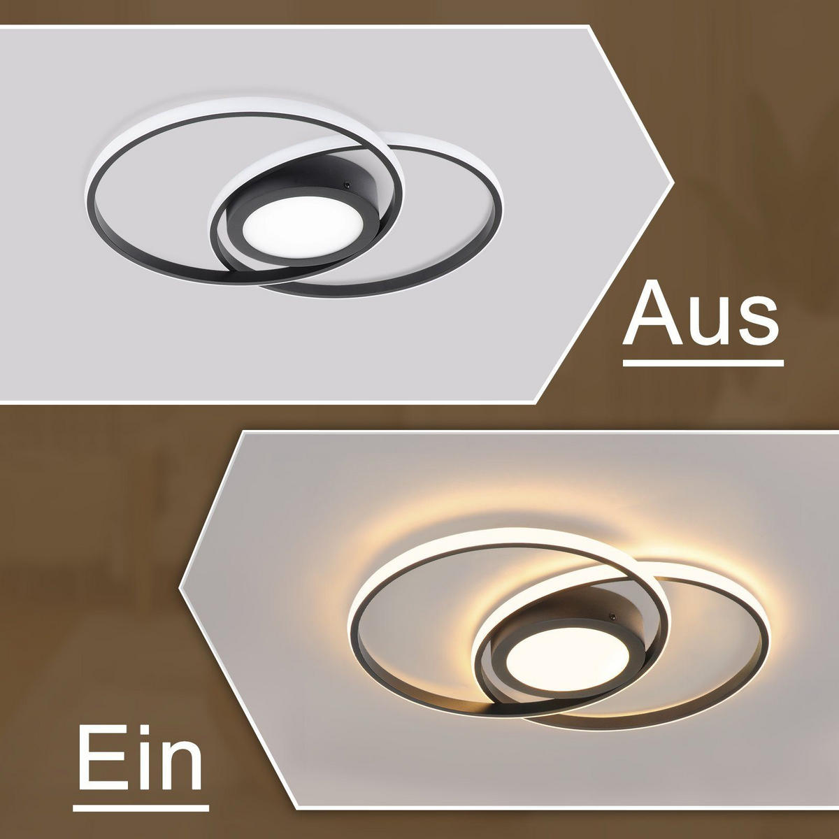 LED-DECKENLEUCHTE Einäugig 47.4/33.2/4 cm - Schwarz, Metall (47.4/33.2/4cm) - Nettlife