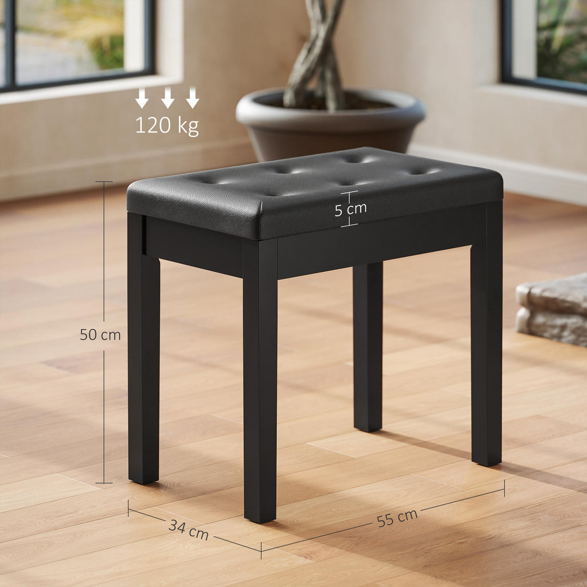 KLAVIERBANK Klavierhocker mit Stauraum, Schwarz, 55 x 34 x 50 cm - Schwarz, Holz (55/50/34cm) - HOMCOM