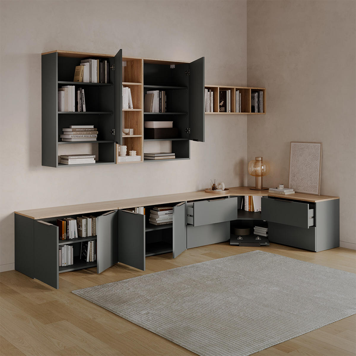 LOWBOARD Piave Anthrazit/Sonoma 68 x 50 cm - Anthrazit/Sonoma Eiche, Holzwerkstoff (68/50/68cm) - Livinity®