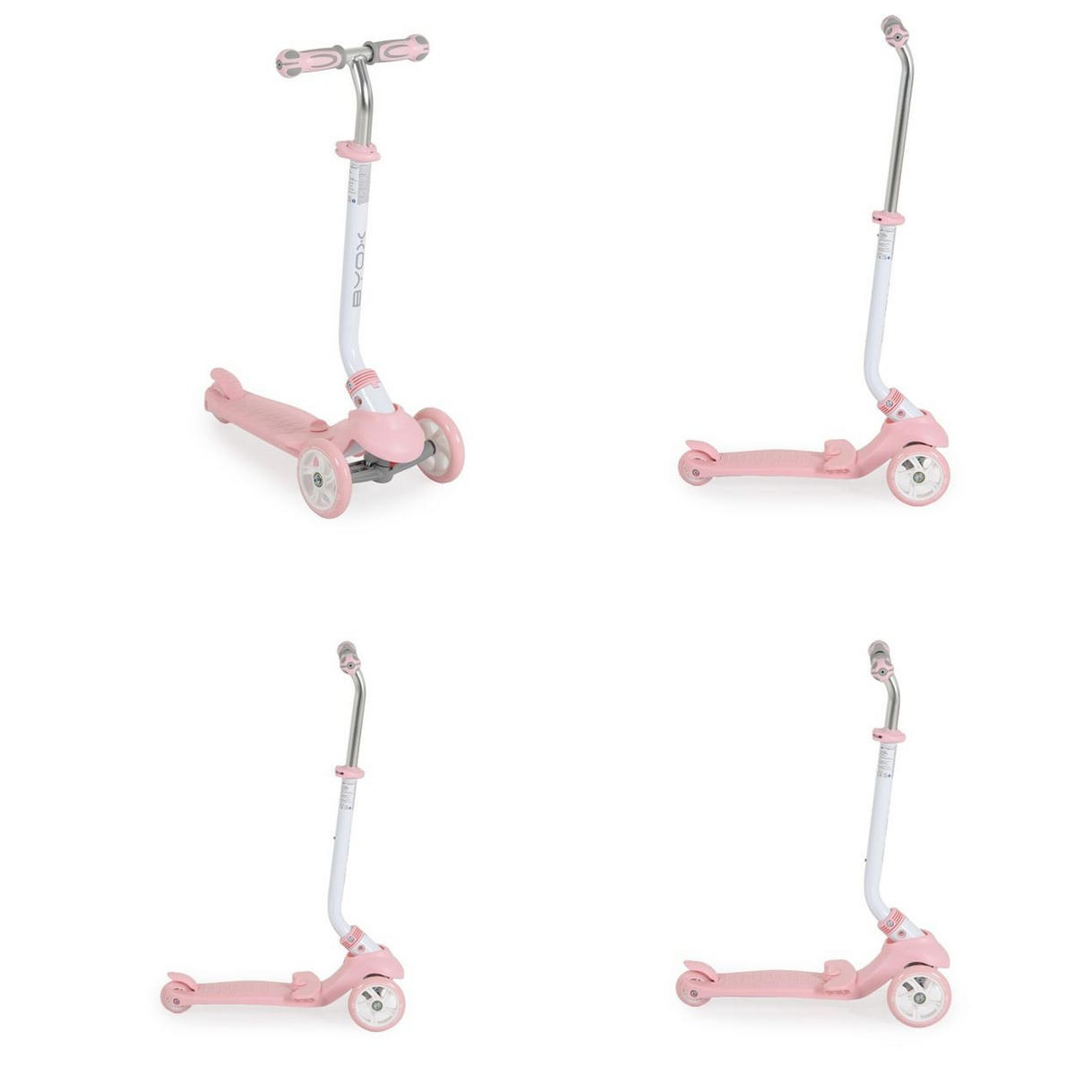 KINDERROLLER Tristar 3 in 1 rosa weiß Roller Rutscher Schiebestange PU Räder ABEC-5 - Weiß, Metall (55/26/76cm)