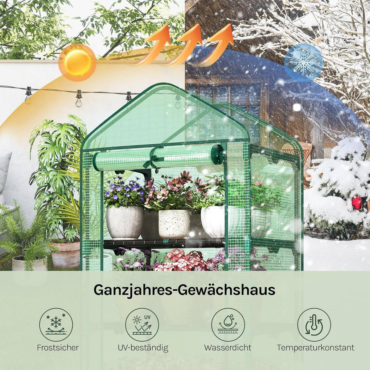 GEWÄCHSHAUS, Winterfest stabil platzsparend, 69 x 158 x 49 cm - Grün, Textil/Metall (70/158/50cm) - Woltu