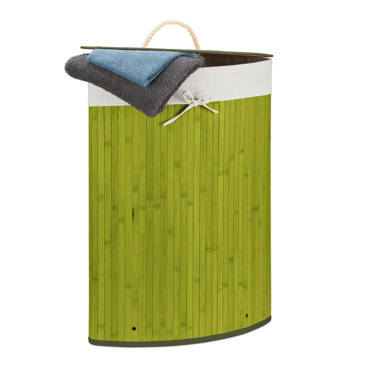 ECKWÄSCHEKORB - Grün, Holz/Textil (49.5/65/37cm) - Relaxdays