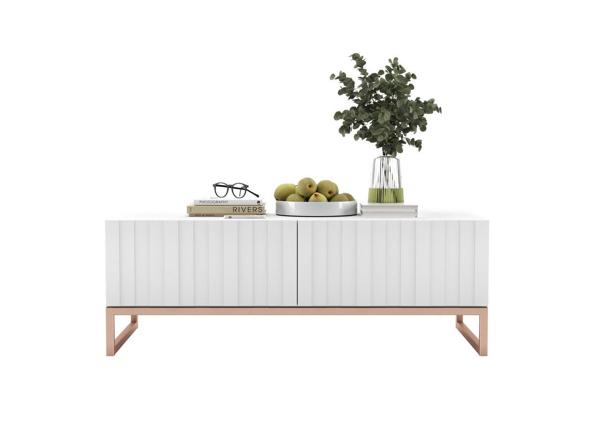 COUCHTISCH Elpis Weiß matt Glamour 110 cm - Weiß/Kupferfarben, Holzwerkstoff/Metall (54/110/39cm) - Meble Lindner