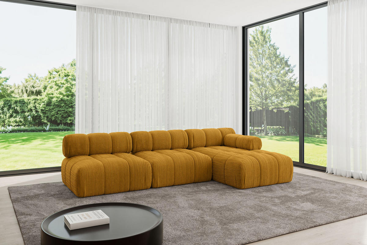 ECKSOFA modulares Sofa Razon-L2 - 285x160x70 cm Senfgelb Cord - Currygelb, Holzwerkstoff/Textil (285/160cm) - ALTDECOR