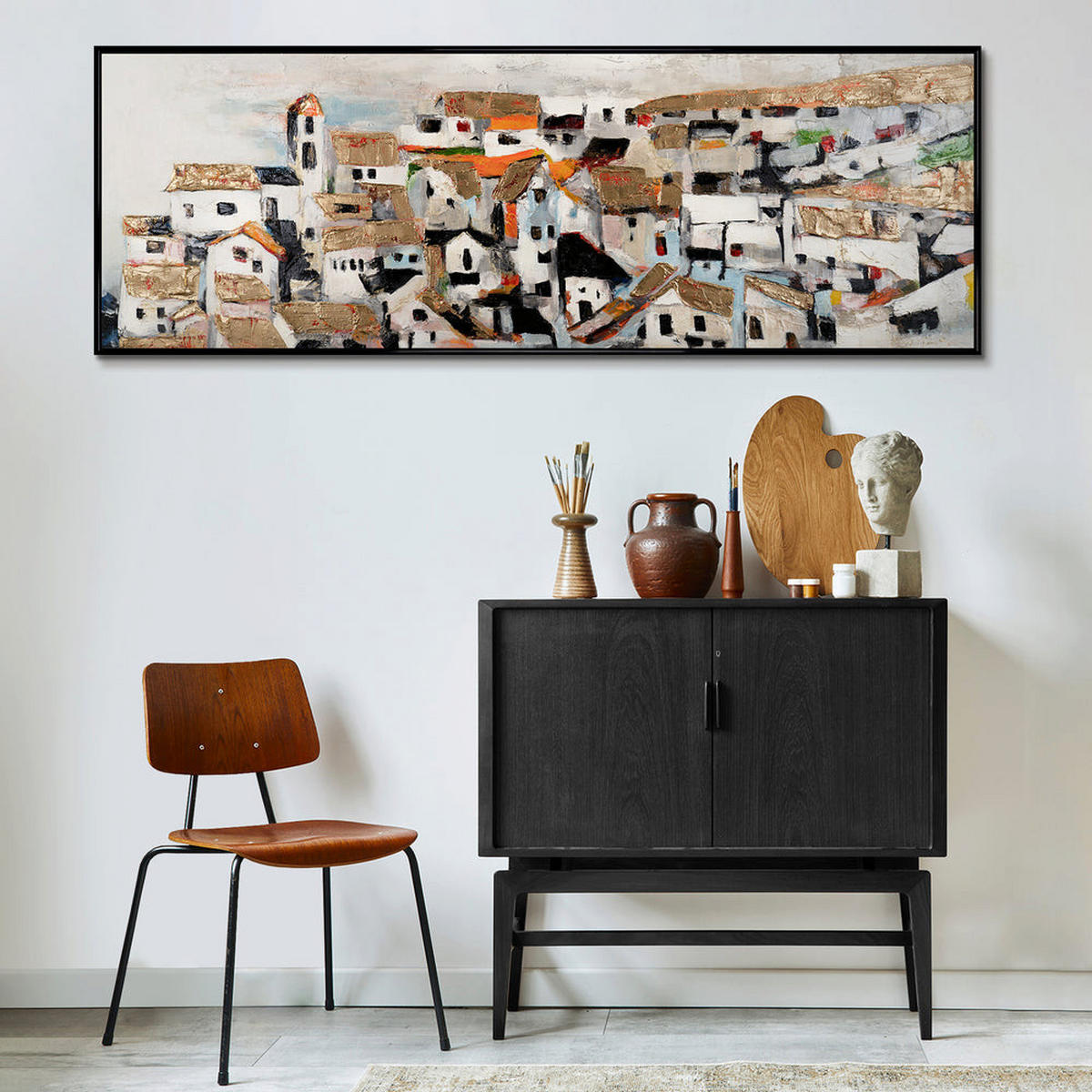 GEMÄLDE Sonnenhäuser Schattenfugenrahmen Schwarz 150x50 cm - Schwarz, Holz (150/50cm) - YS-art gallery