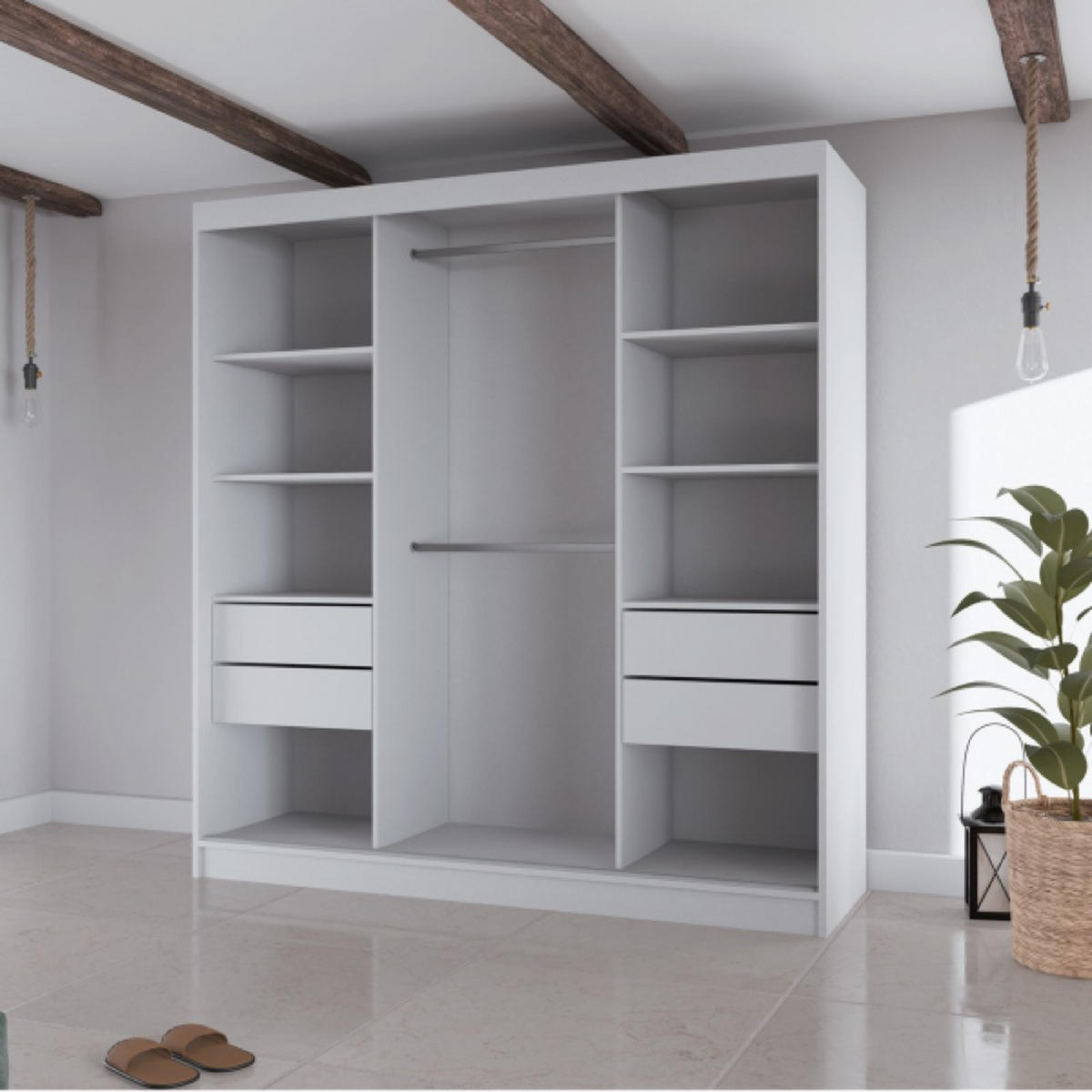 SCHRANK Schwarz V200 Schiebetüren Mit Spiegel - Schwarz, Holzwerkstoff (200/215/61cm) - Sepro Meble