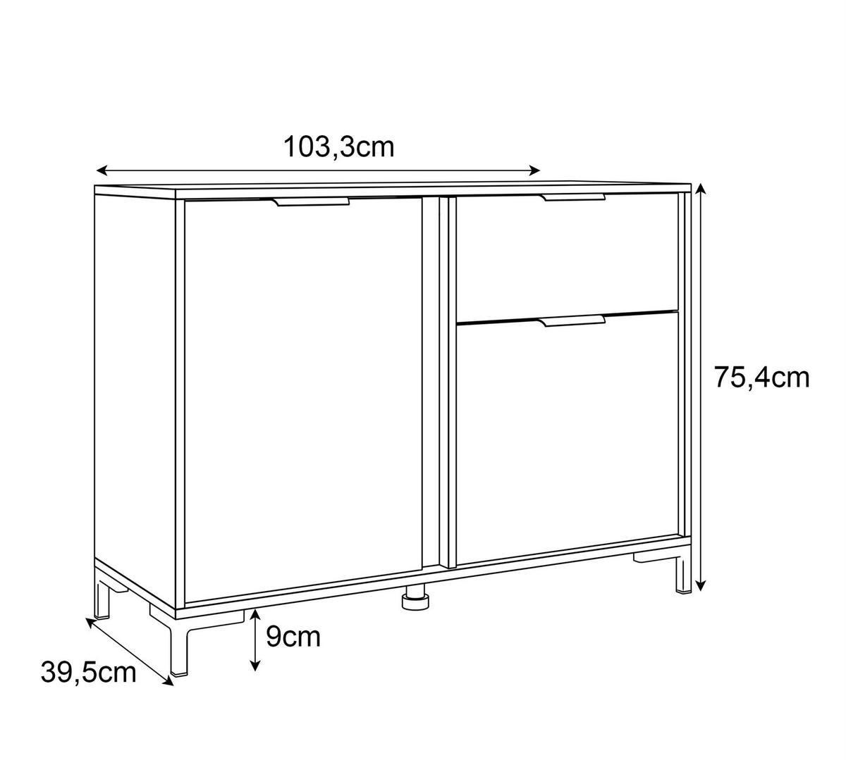 KOMMODE LARETTO 103 cm 2D1S anthrazit - Schwarz, Holzwerkstoff (103/75.4/40cm) - Lookway