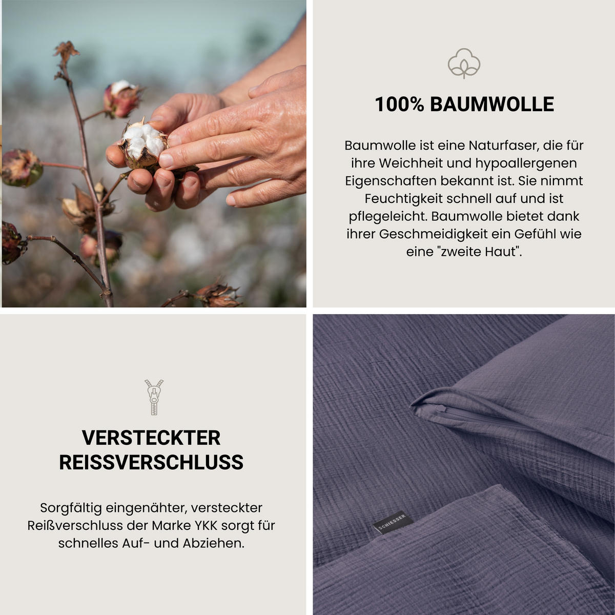 BETTWÄSCHESET Molly - Musselin - 2-teilig - 135 x 200 cm - Indigo - Dunkelblau, Textil (135/200cm) - SCHIESSER