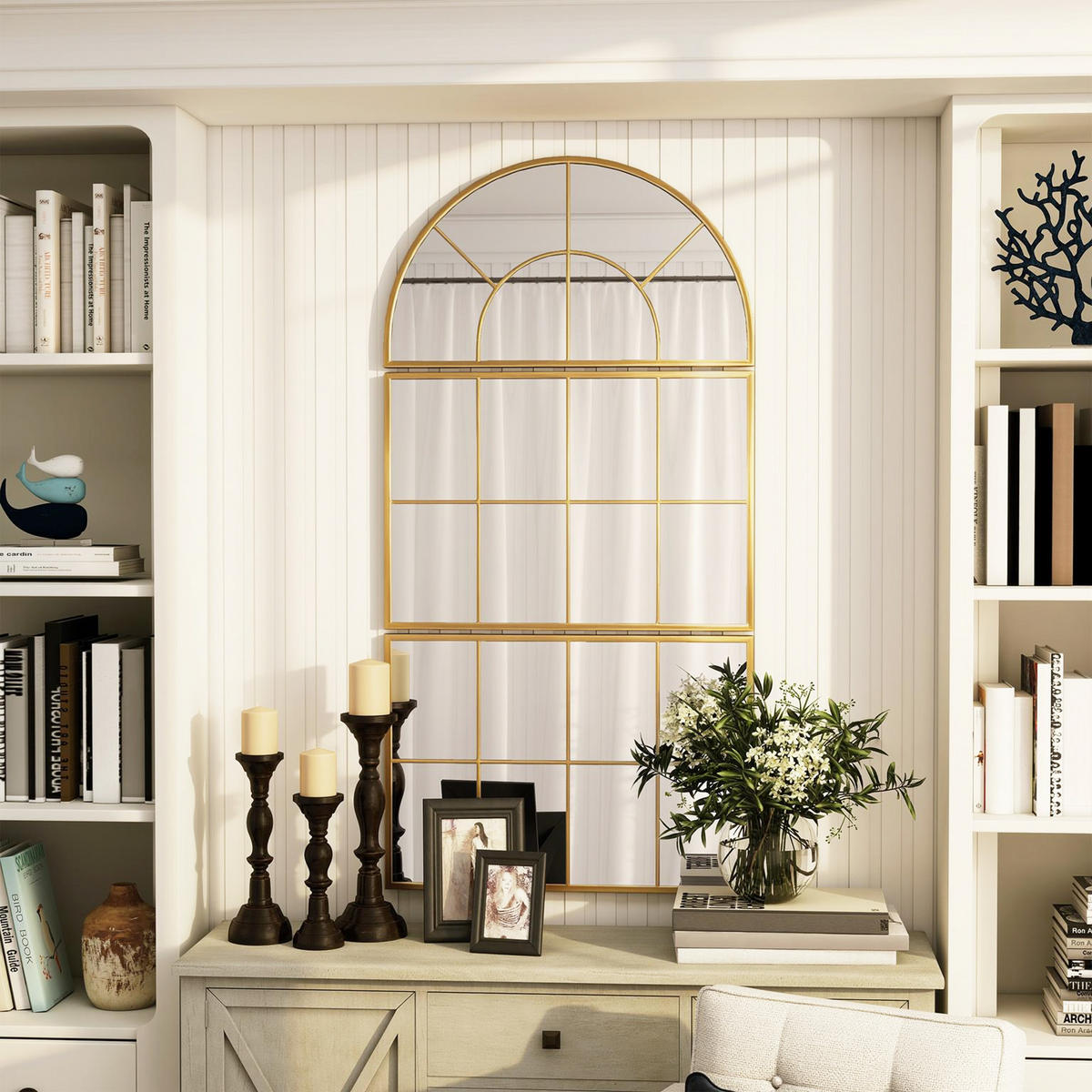 WANDSPIEGEL DE-14325 3-teilig, Fenster-Design Gold - Goldfarben, Glas (76/150/2cm) - ComfortXL